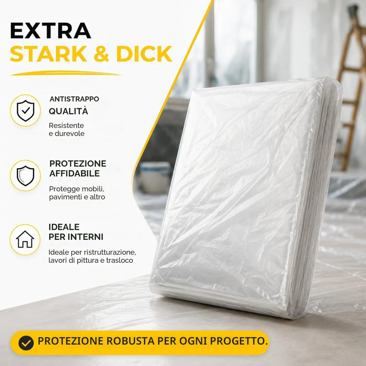 Telo Protettivo Extra Resistente Trasparente 6x4x5m 160m² Pittura Ristrutturazioni Traslochi Made in Europe