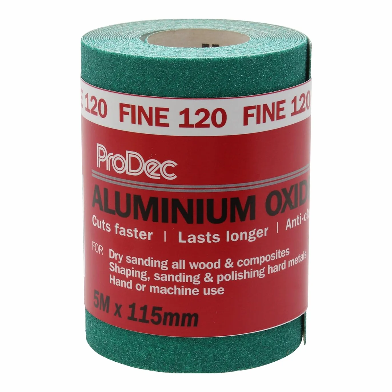 ProDec Carta Abrasiva Verde 120 Grit 5m x 115mm Ossido di Alluminio per Levigatura Legno Vernice Metallo