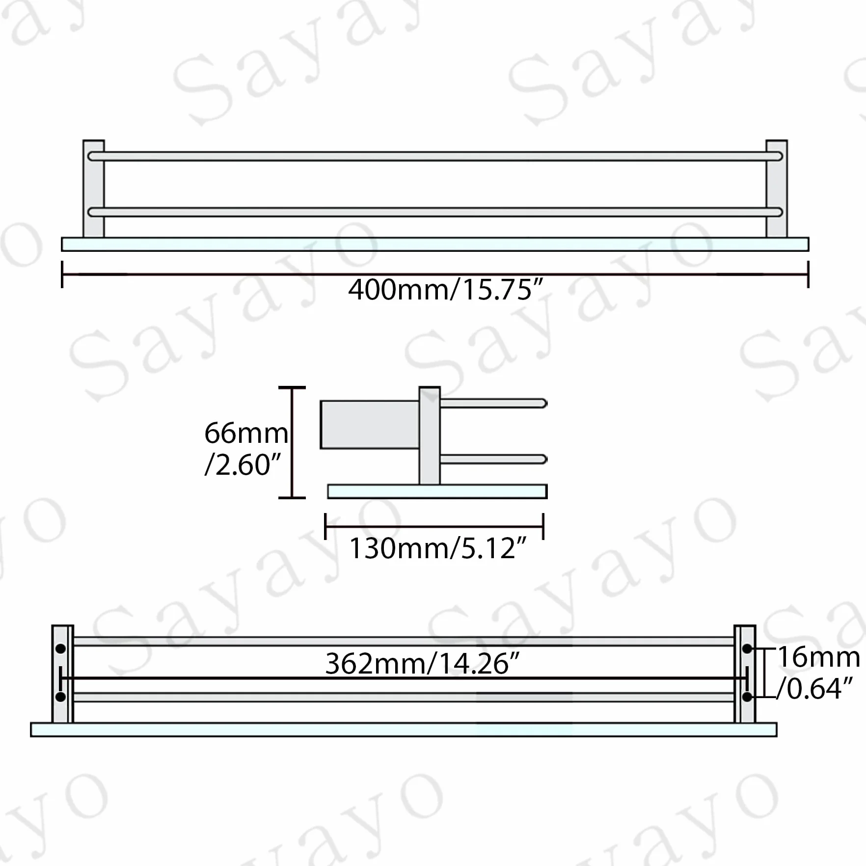 SAYAYO Mensola Bagno Vetro 40 CM Mensola Doccia Vetro a Parete Acciaio Inox 304 8MM Vetro Temperato Cromo Lucido