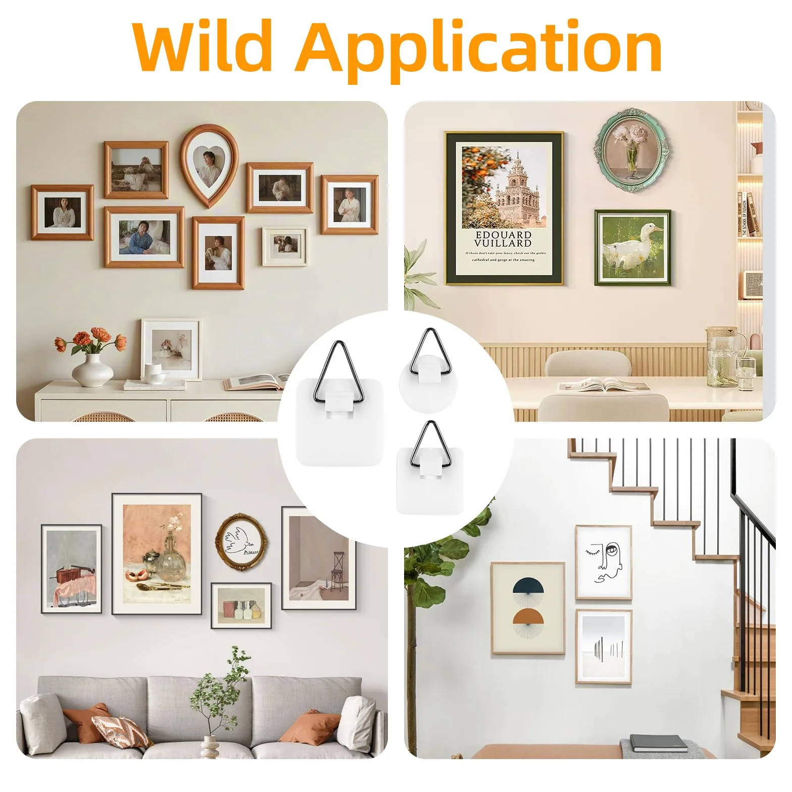 Adhesive Picture Hooks for Wall Hanging, Appendi Quadri Senza Chiodi, 30 Ganci Adesivi