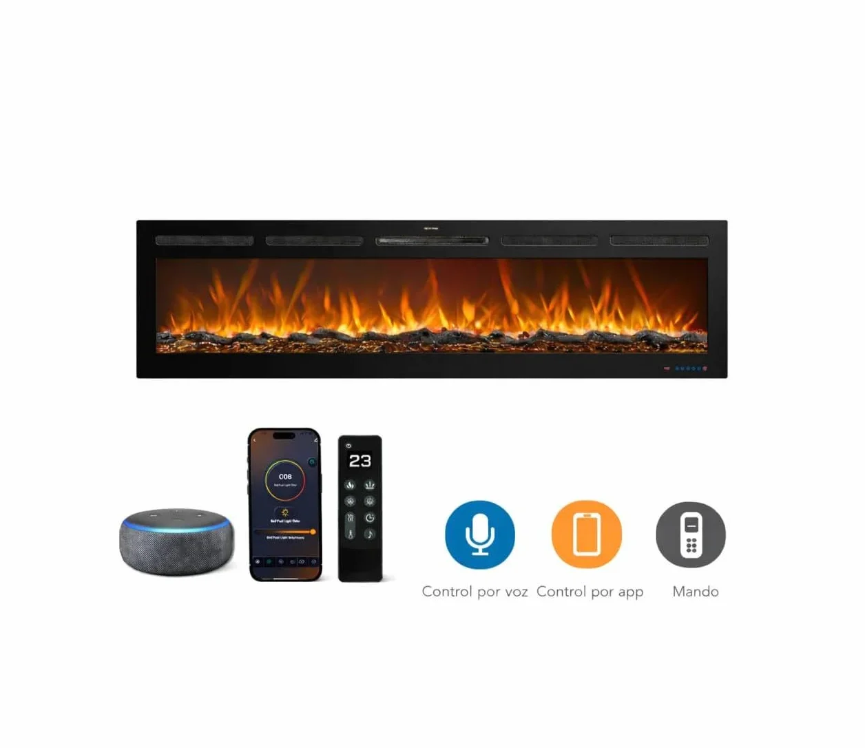 Galaxy Pro Caminetto elettrico Wi-Fi Alexa Google Home 750/1500 W 13 LED fiamma a incasso 183 cm
