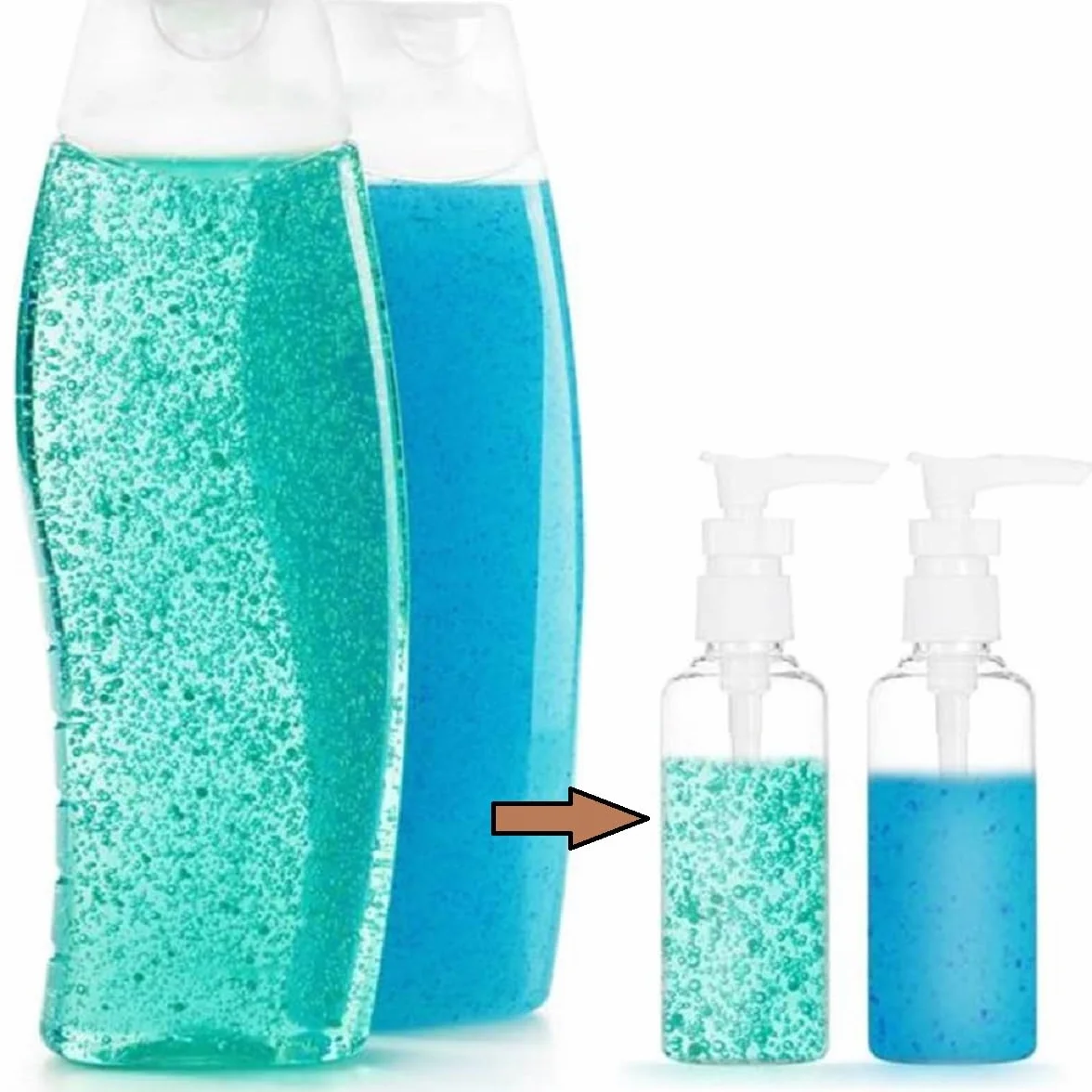 Bottiglia Pompa da Viaggio in Plastica,Dispenser per Lozione,Boccette Contenitori Ricaricabile 6PC Bottiglie da Viaggio Trasparenti 100ml con 2 Piccoli Imbuti per Cosmetici Lozione Bagno Shampoo
