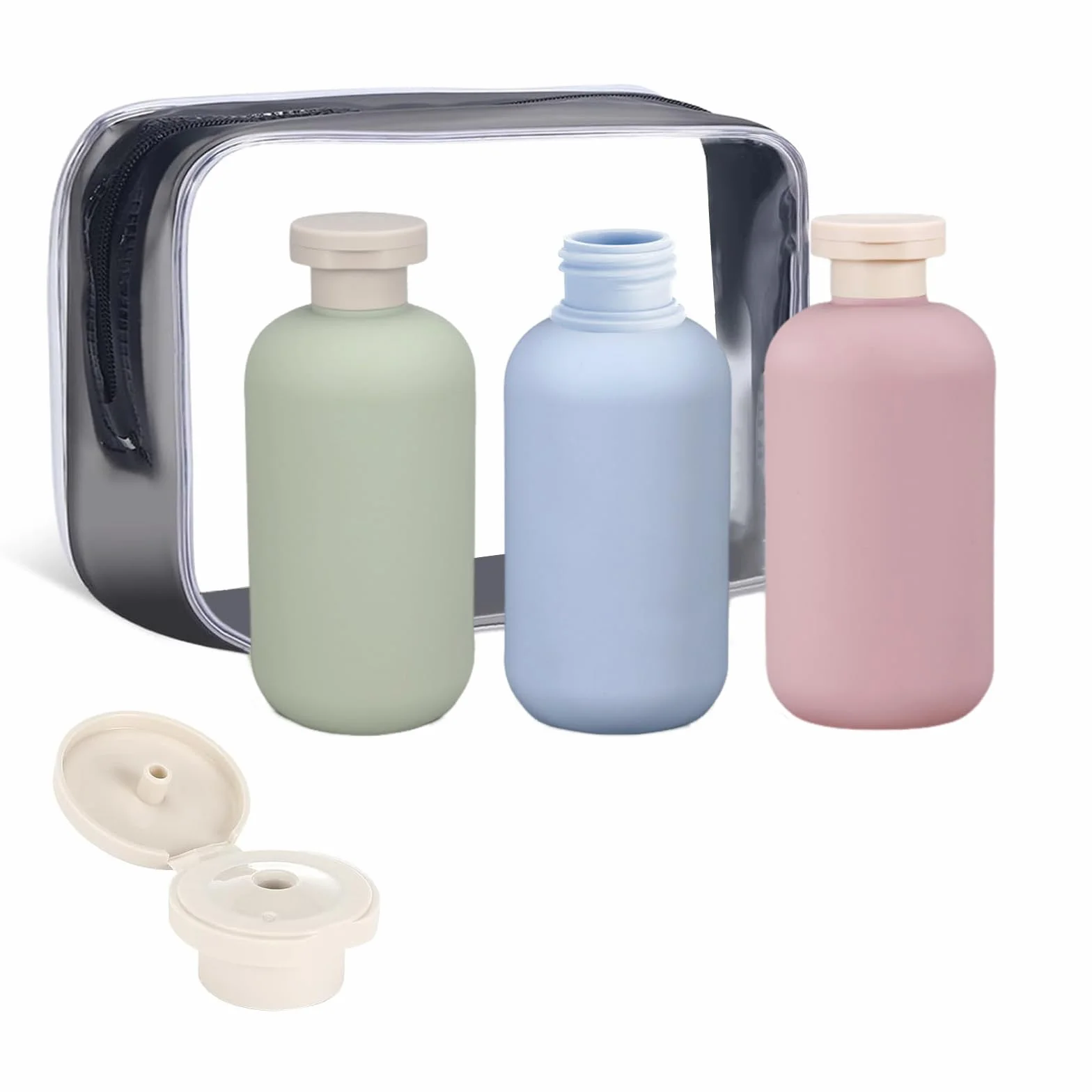 3 Pezzi Bottiglie da Viaggio in Silicone 300ml Contenitori da Viaggio Kit Viaggio Liquidi con Borsa da Toilette e Etichetta,Boccette da Viaggio per Shampoo e Balsamo Liquidi