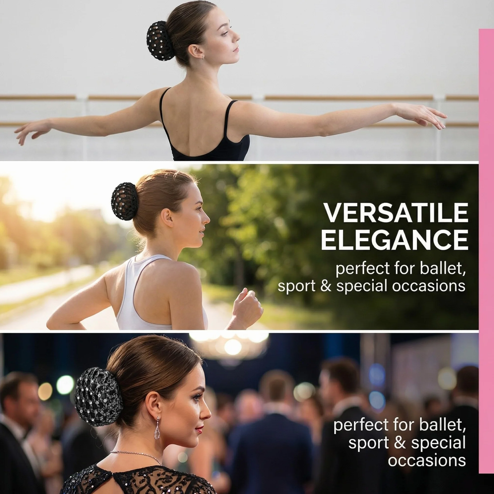 Retina per Capelli Chignon 2 Pezzi Nero – Invisibile, con Elastico per Danza, Balletto, Sport & Acconciature Perfette e Resistenti.