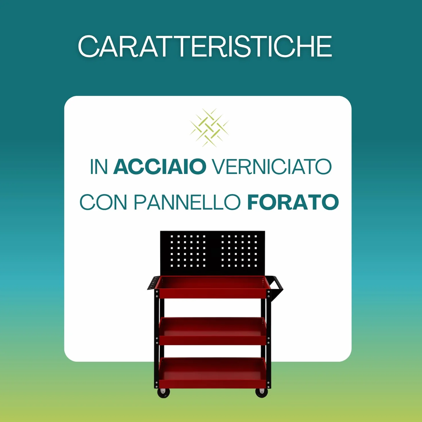 PALUPLUS Carrello Porta Attrezzi 3 Ripiani Pannello Forato 81x35x110 cm Acciaio Ruote Girevoli 150Kg