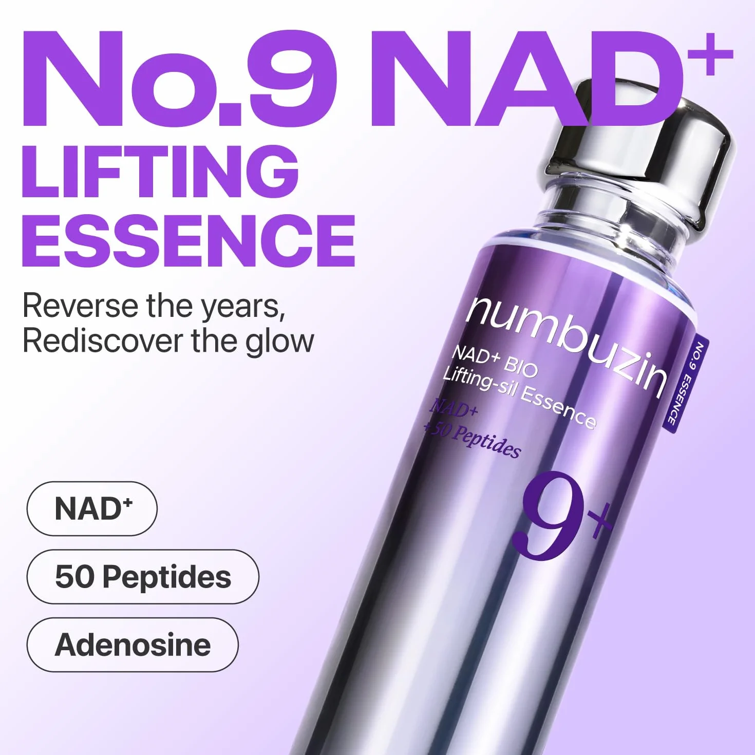 numbuzin No.9 Essence | NAD+ BIO Essence | Firming, Wrinkles, Fine Lines, Elasticity | Peptides, NAD+ | Serum for Aging, Dull Skin | 1.69 fl. oz.