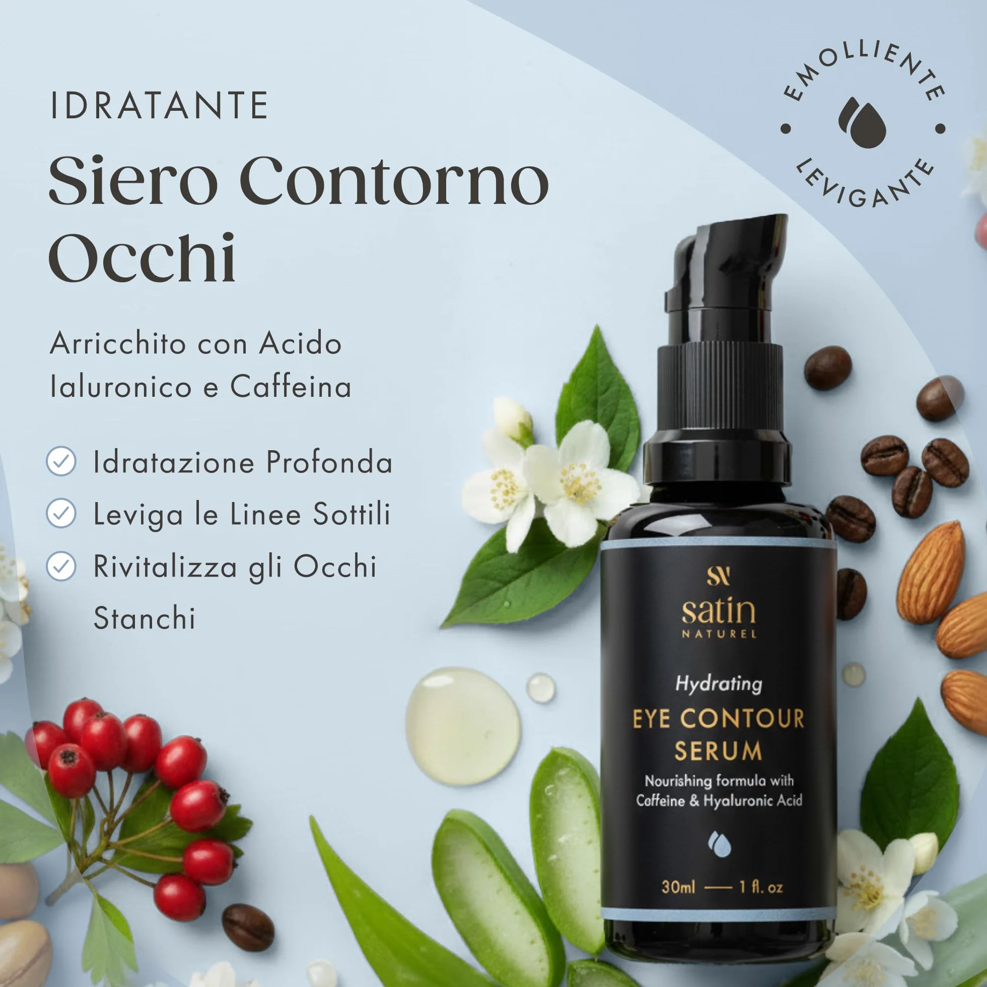 Satin Naturel Crema Contorno Occhi 30 ml – Con Aloe Vera Bio, Acido Ialuronico, Taurina & Vitamina E – Contro Occhiaie & Rughe – Idratazione per il Contorno Occhi – Vegana & Naturale