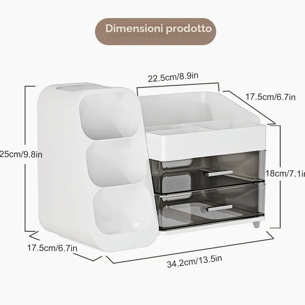 Organizer per cosmetici con 3 cassetti, grande capacità e portatile - Scatola per il trucco per scrivania, viaggio e bagno, ideale per amanti del trucco e professionisti (Bianco)