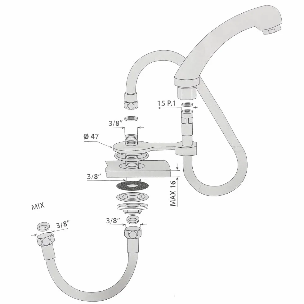 Xanitalia Doccetta Universale per Lavatesta Parrucchiere con Acqua Stop, Doccia Ottagonale, 1 Impostazione, Modern Style, Acciaio Inossidabile, Ottone, Plastica, Finitura Senza, A Ponte