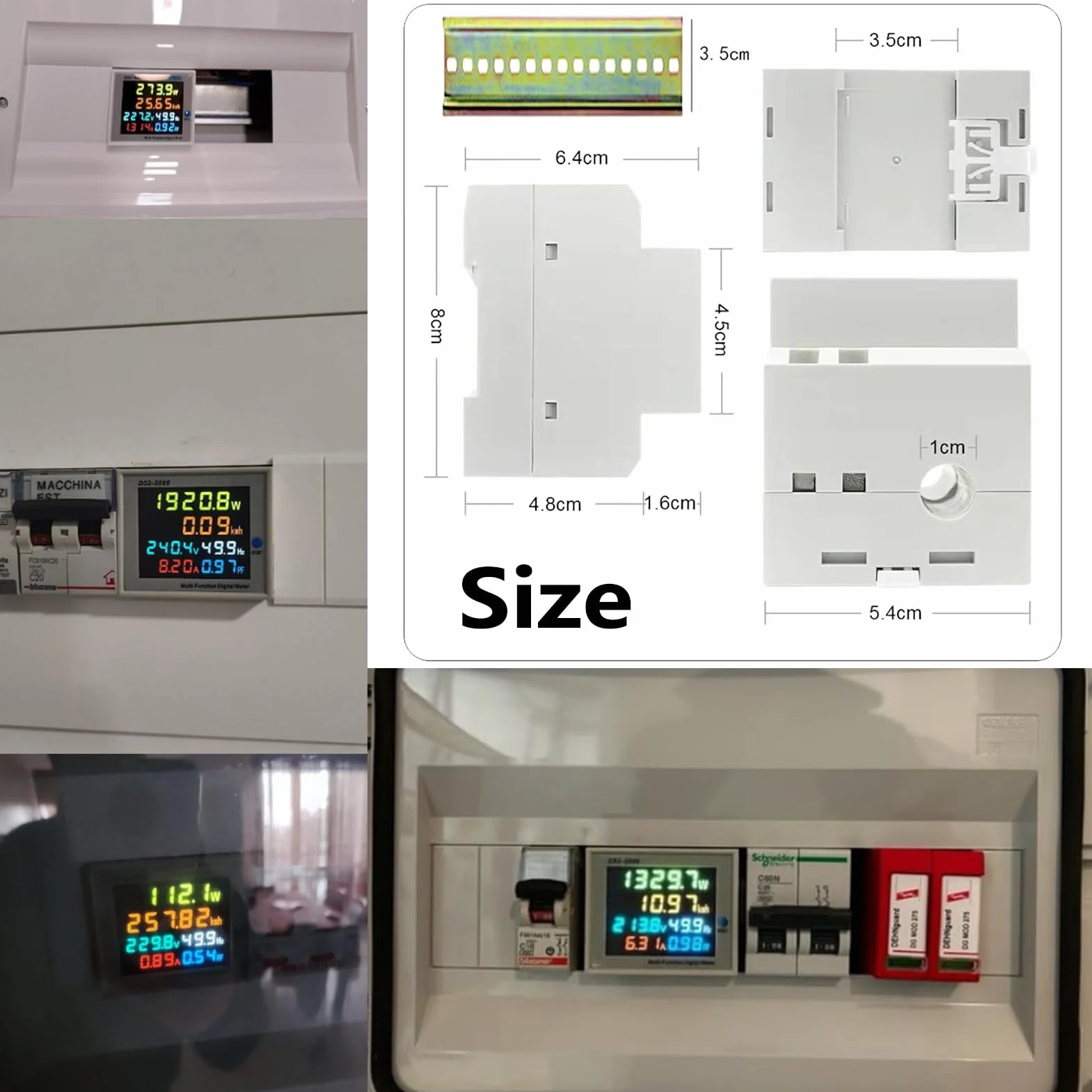Contatore Energia Elettrica AC40-300V 100A Multifunzione 6 in 1 Digitale Amperometro Voltmetro Guida DIN Monofase 230V