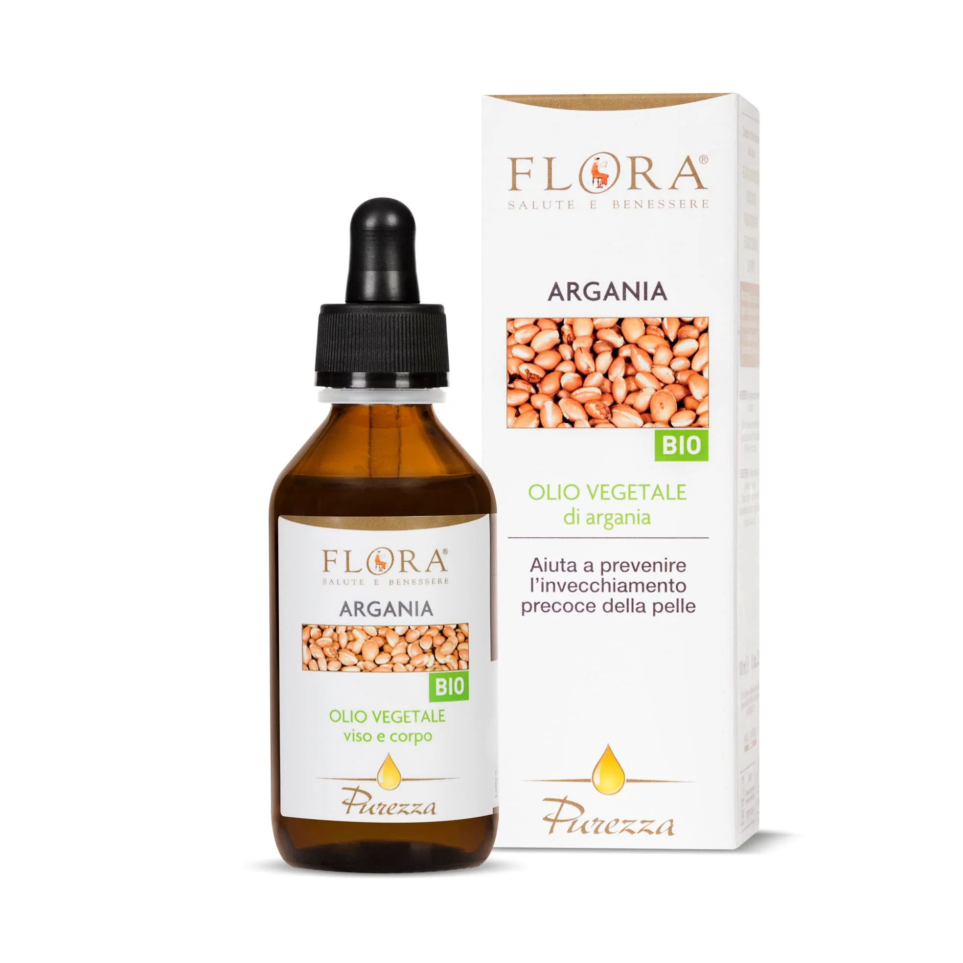 FLORA Purezza Olio di Argania 100 ml BIO-COSMOS Olio vegetale viso corpo e capelli Idratante riequilibrante e elasticizzante Base ideale in Aromaterapia
