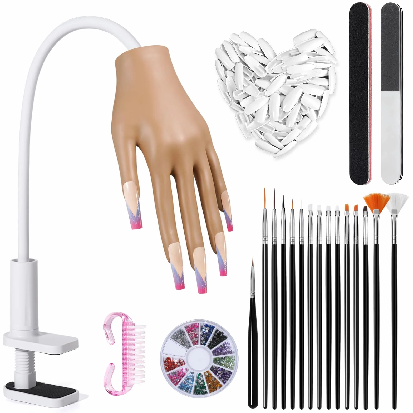 Yokilly Mano di esercizio per il design delle unghie: in silicone per unghie in gel – flessibile e mobile manicure per esercizi a mano – Kit per manichino per principianti
