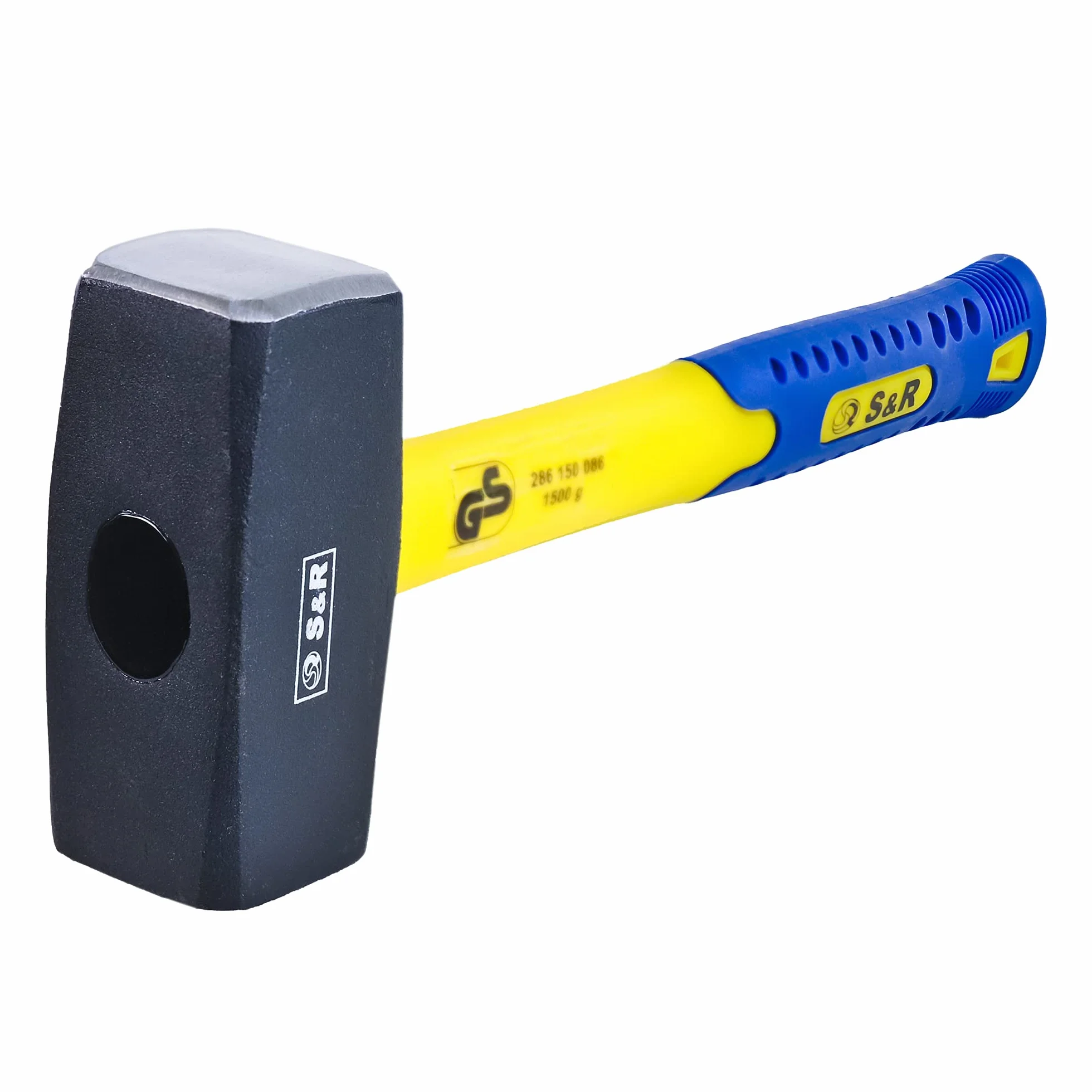 S&R Mazzetta da Muratore 1500 G Acciaio Forgiato C50 Manico Fibra di Vetro Rivestimento PVC Antivibrazione