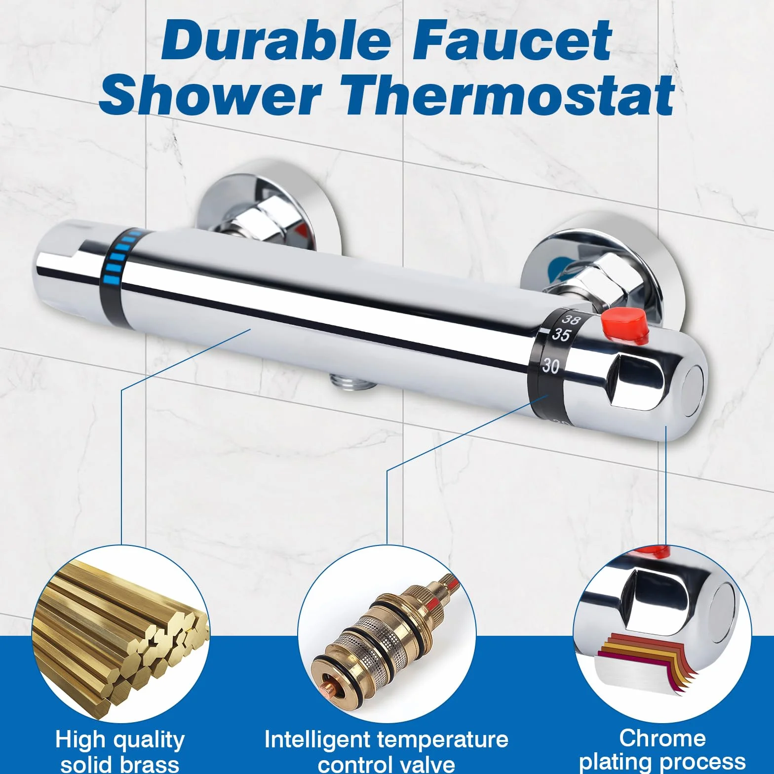 Miscelatore Doccia Termostatico G 1/2" a due Uscite, Blocco di Sicurezza 38°