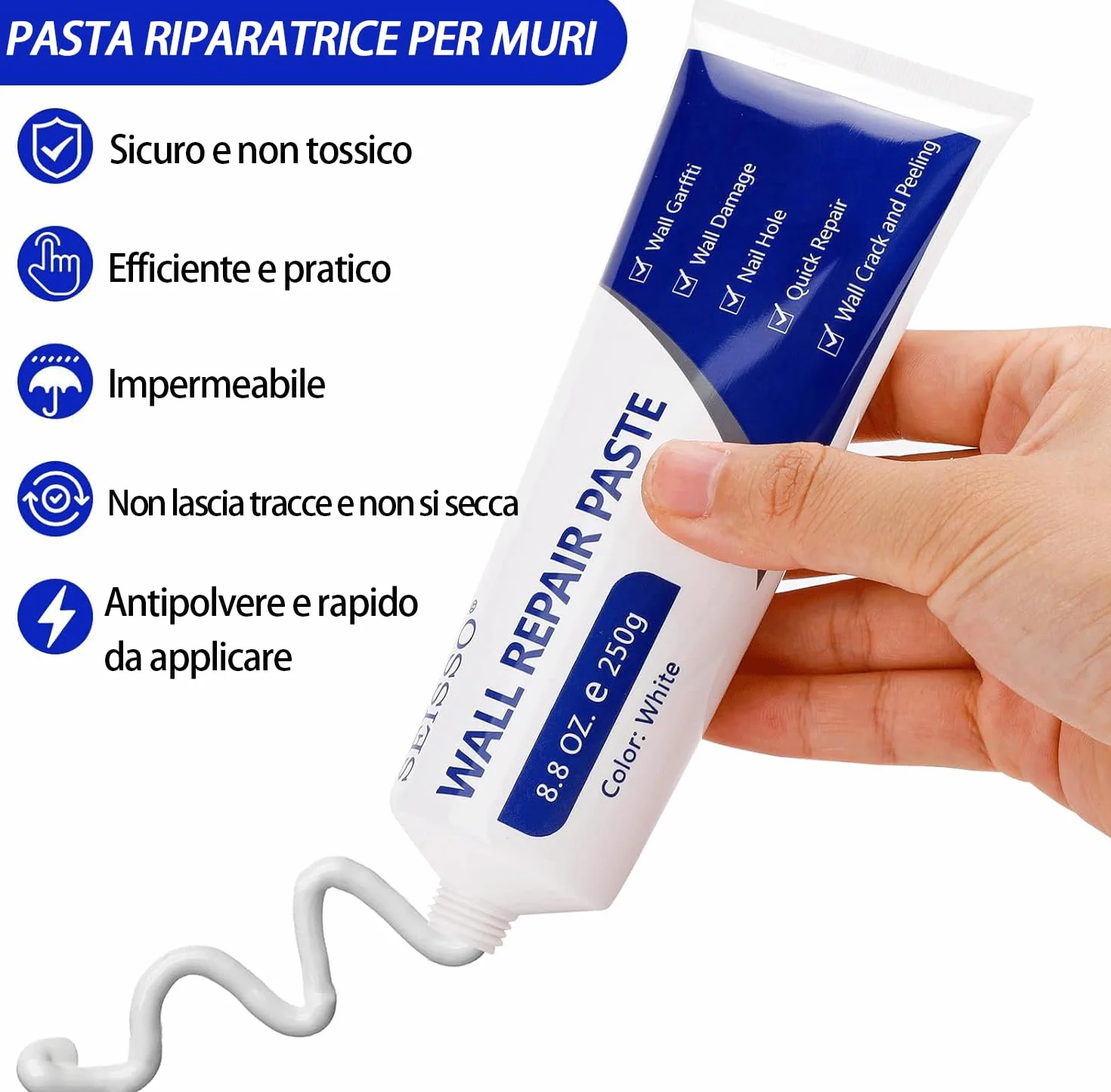 SEISSO Stucco per Muro 500g, Grande Capacità Crema Riparatrice Muri con Raschietto