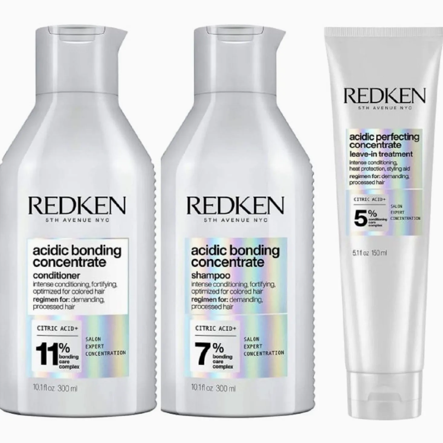 Redken | KIT Shampoo + Balsamo + Trattamento Leave-In, Routine Professionale per Capelli Danneggiati, Acidic Bonding Concentrate