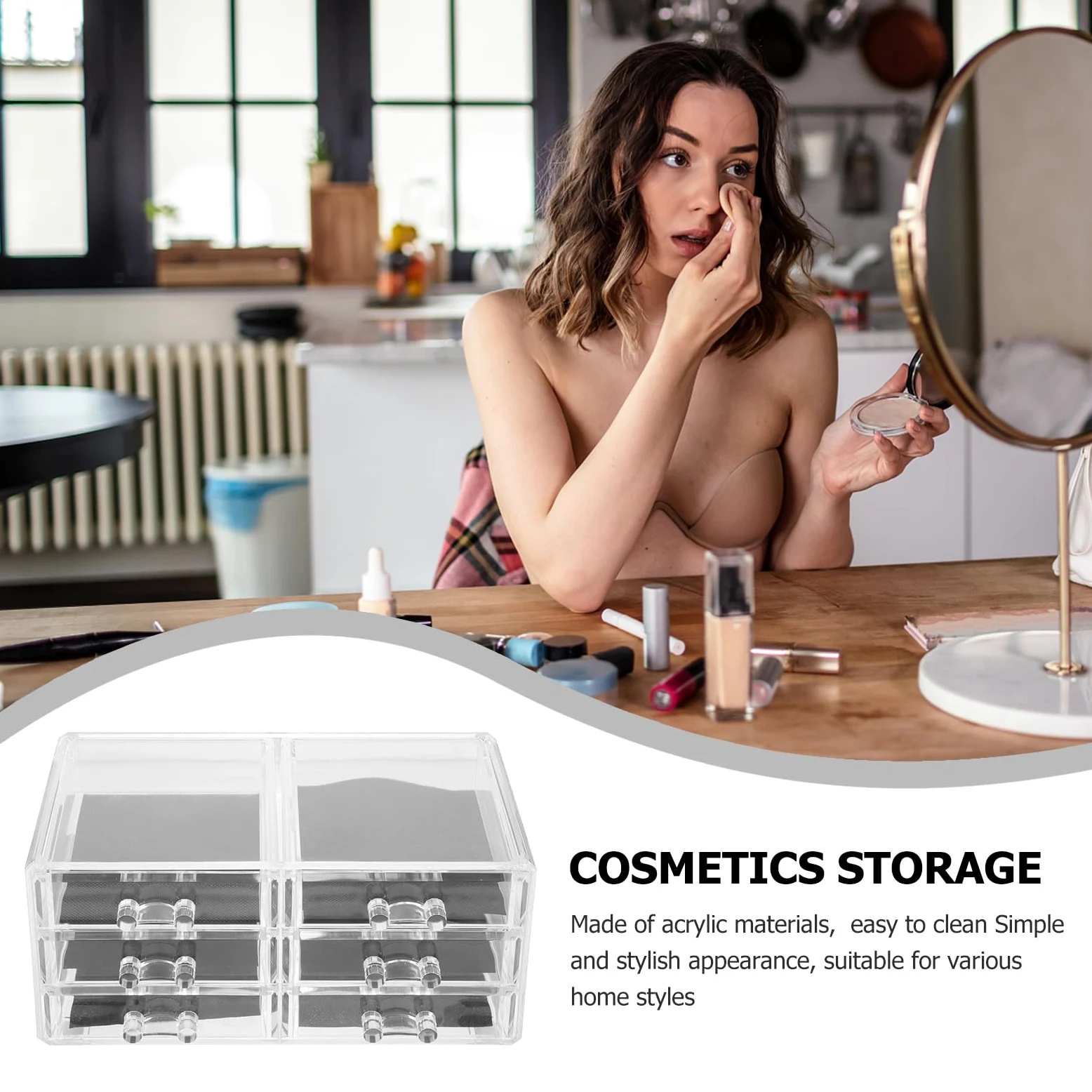 KICHOUSE Porta Trucchi Acrilico Trasparente 3 Cassetti, Organizer per Trucco da Bagno e Vanità, Contenitore Cosmetici Grande Capacità per Accessori Make Up