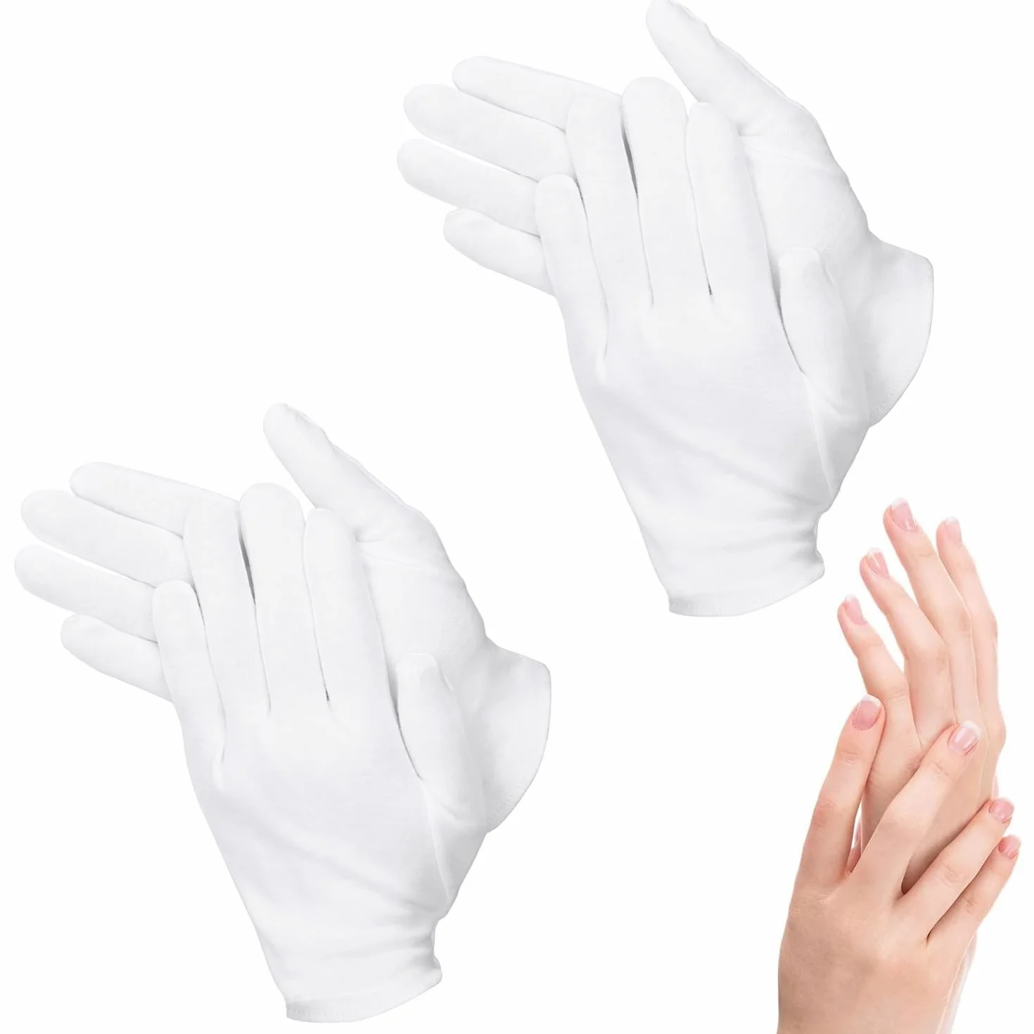 2 paia di guanti idratanti in cotone per notte ispezione cosmetica in cotone bianco panno di alta qualità eczema pelle secca sensibile irritata spa terapia sicura braccialetto taglia unica