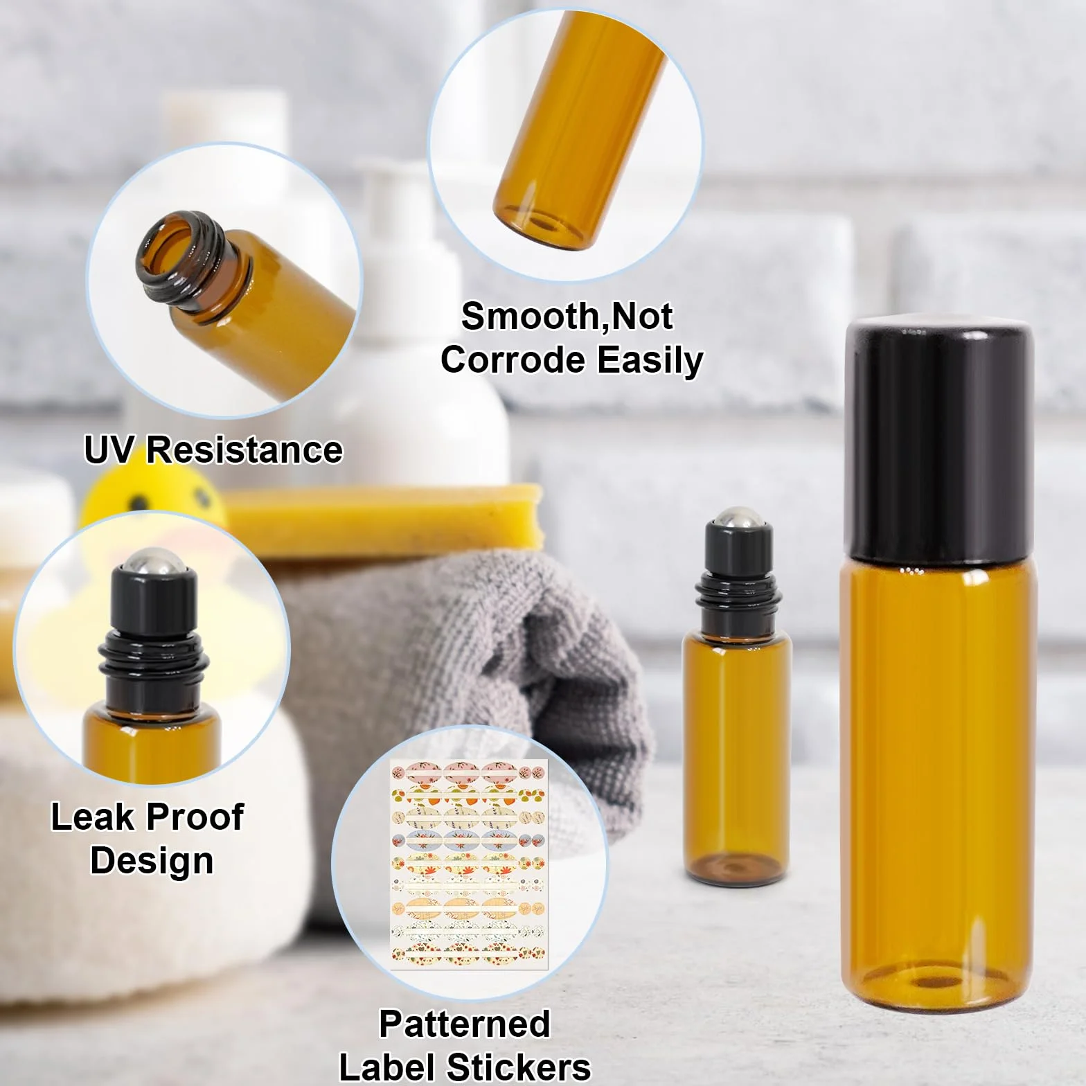 16 Pezzi Roll on Vuoto per Oli Essenziali 5ml Ambré Roll on Bottiglia Contenitore Roll on Vuoto con Sfera in Acciaio Inossidabile Bottiglia Roll on per Profumi Aromaterapia Massaggio