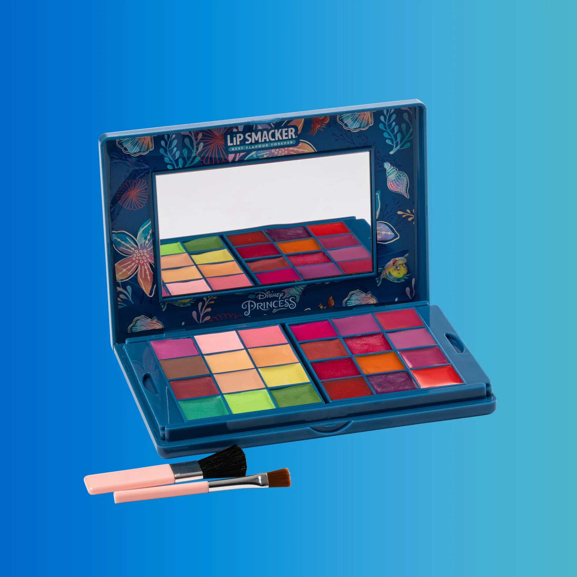 Lip Smacker Princess Ariel Travel-Ready Beauty Case, Valigetta Trucchi Bambina con Palette di Ombretti Luminosi, Rossetti e Smalto Unghie, Accessori Inclusi, per un Look da Principessa Disney