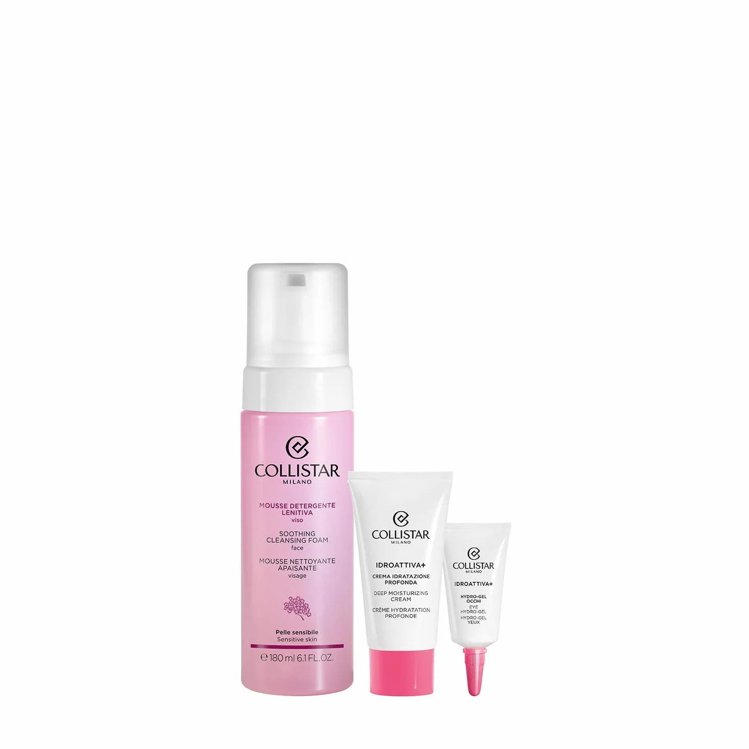 Collistar Cofanetto Regalo Donna Viso Idroattiva+ con Mousse Detergente Lenitiva 180ml + Crema Idratazione Profonda 25ml + Hydro-Gel Occhi 5ml – Idratante, Lenitivo, Naturale