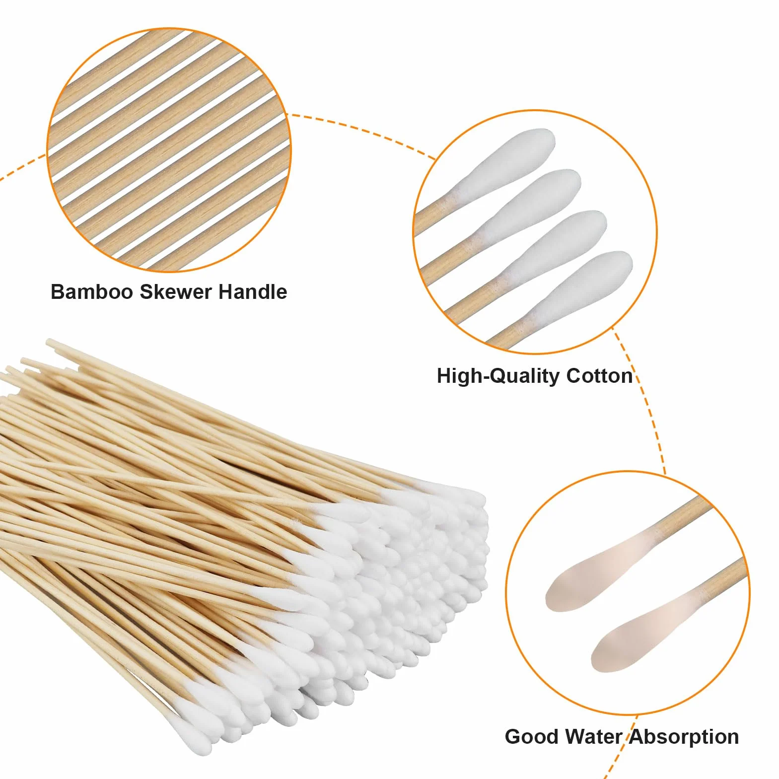 Confezione da 200 tamponi di cotone lunghi 15 cm a testa grande tamponi per orecchie lunghi, tamponi di pulizia in legno a testa grande per trucco, pulizia, sopracciglia, bellezza, unghie