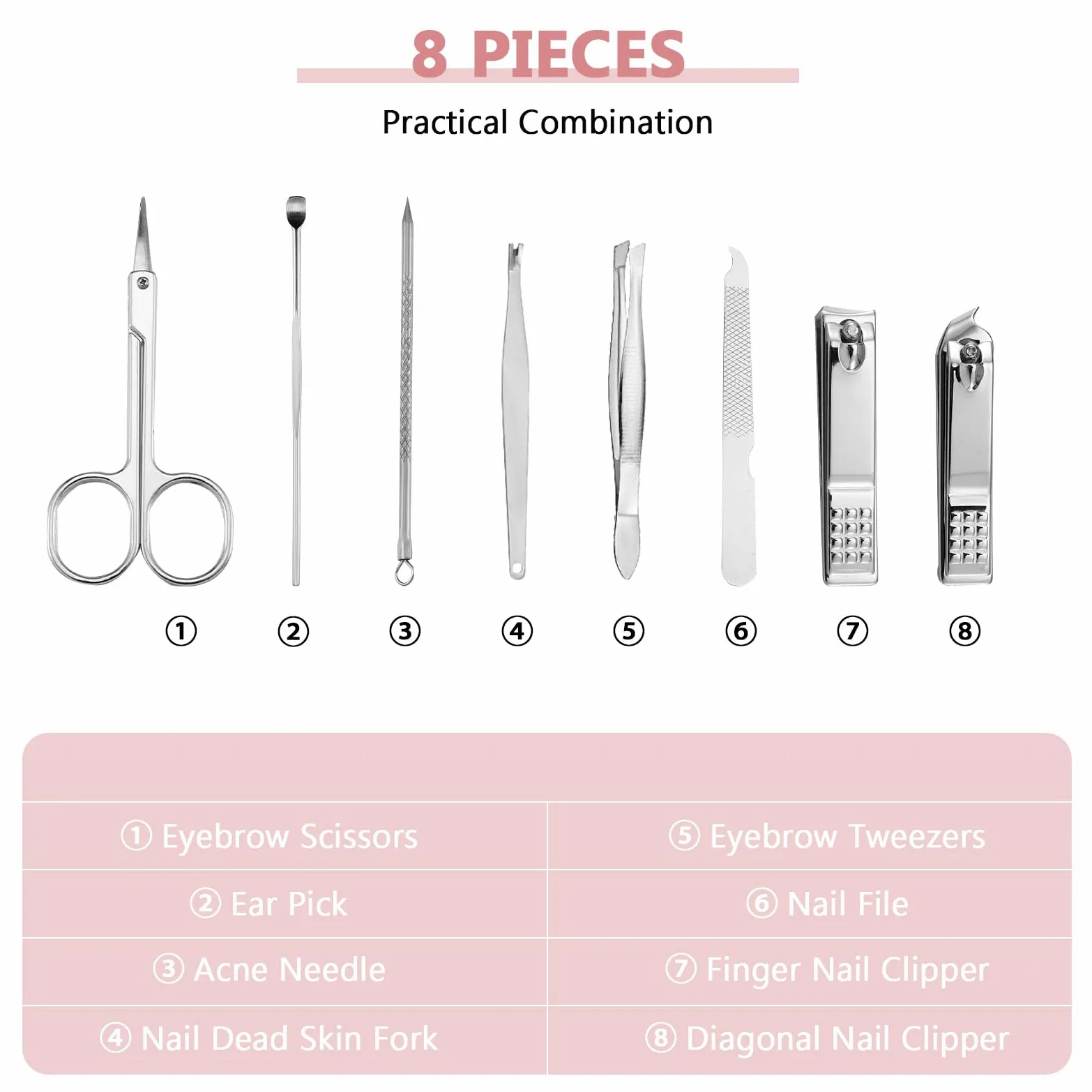 Set da 12 set per manicure e pedicure, in acciaio inox, professionale, per la cura delle unghie, con lussuosa custodia da viaggio per la cura delle unghie (multicolore, 4 in 1)