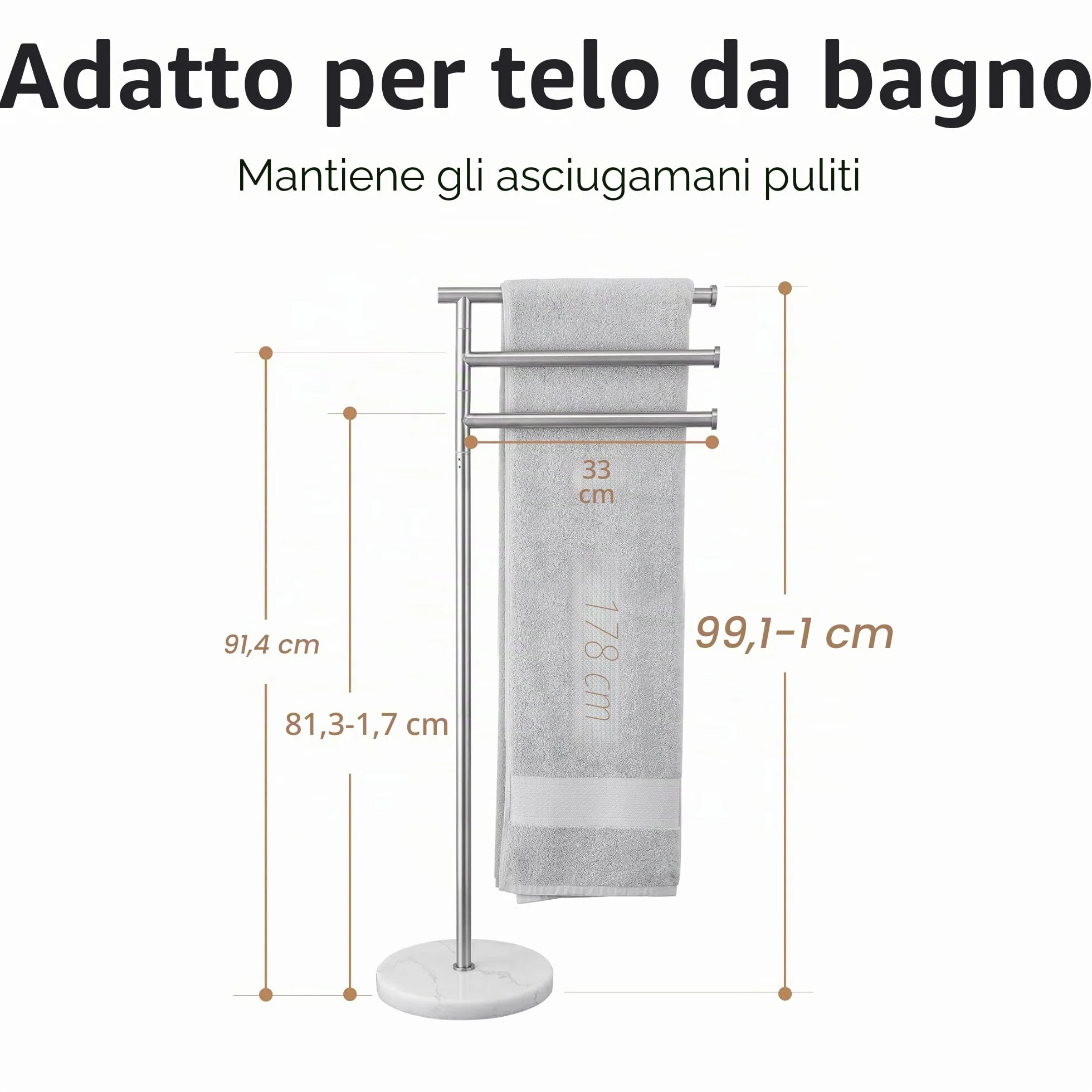 KES Porta Asciugamani da Terra Acciaio Inossidabile 18/8 Marmo Spazzolato BTH219-2