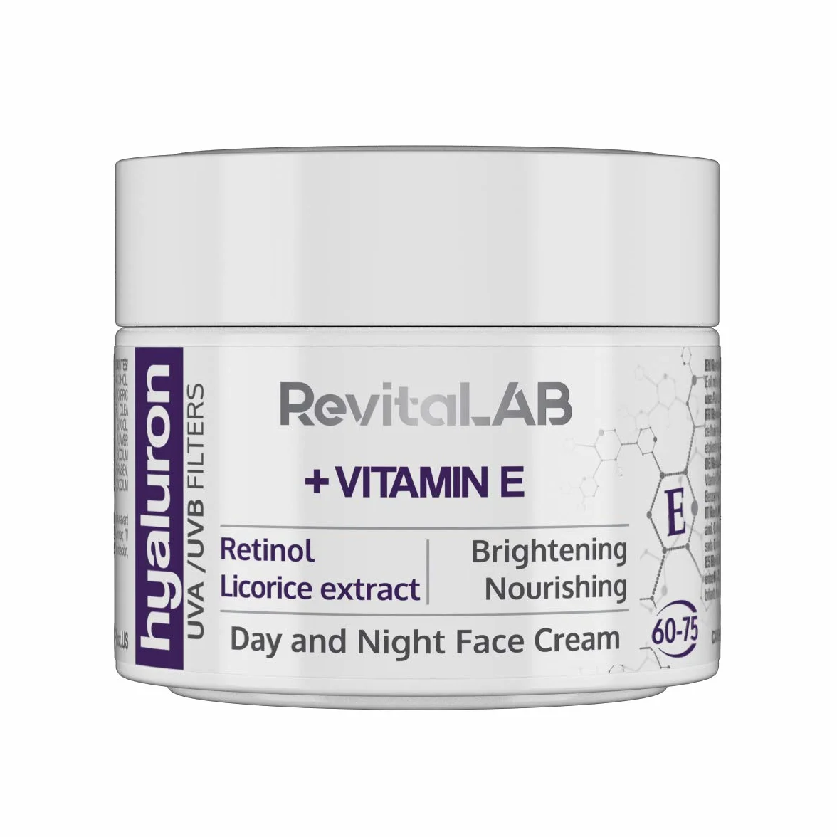 RevitaLAB Hyaluron Anti-Aging Day and Night Cream, Enriched with Vitamin A (Retinol) Vitamin E, Licorice Root Extract, Hyaluronic Acid and UV Filters for Ages 60 – 75, 50 ml