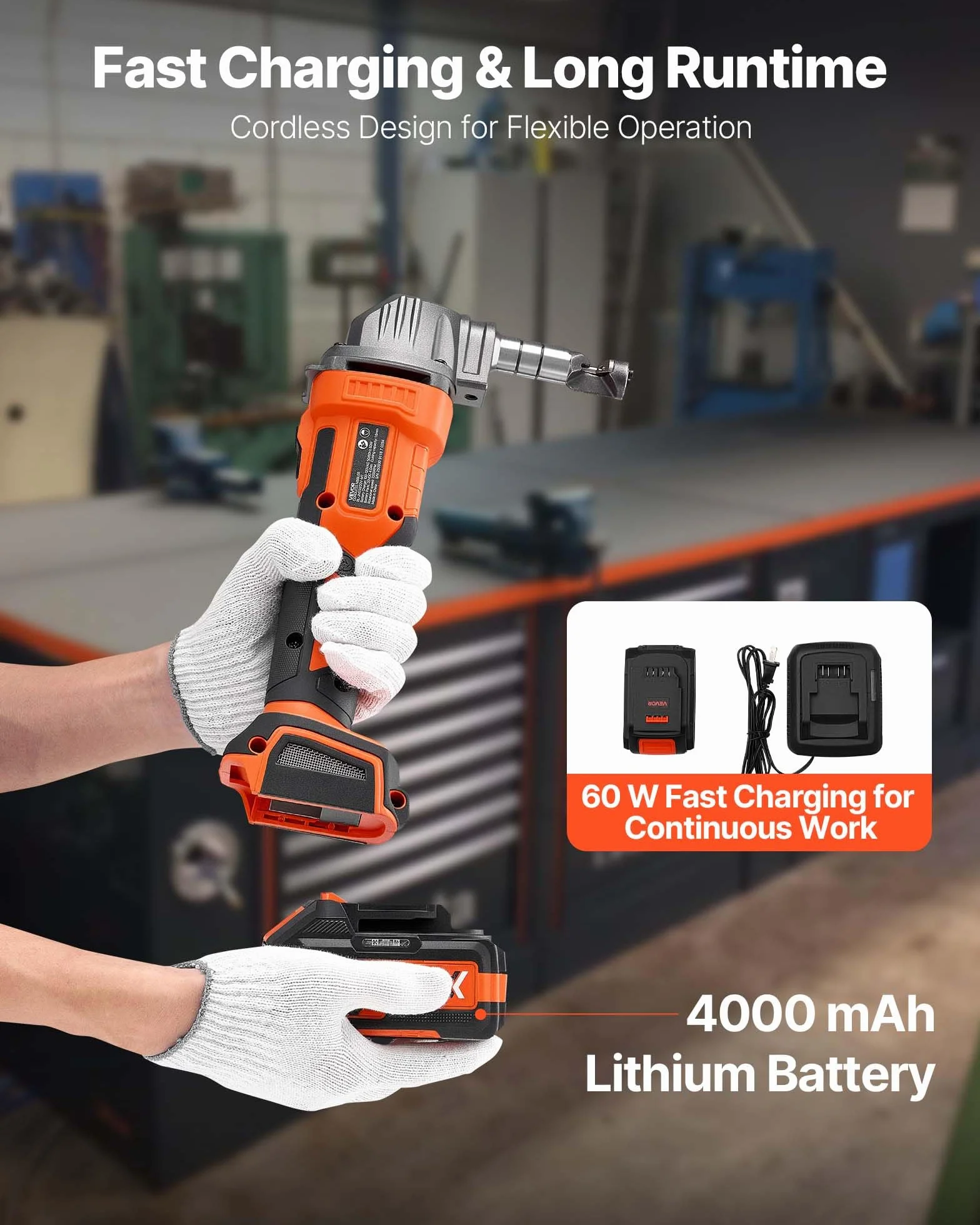 VEVOR Roditrice per Lamiere Senza Fili 20V 4000mAh Motore Brushless 2200 giri/min Taglierina Elettrica per Acciaio Alluminio