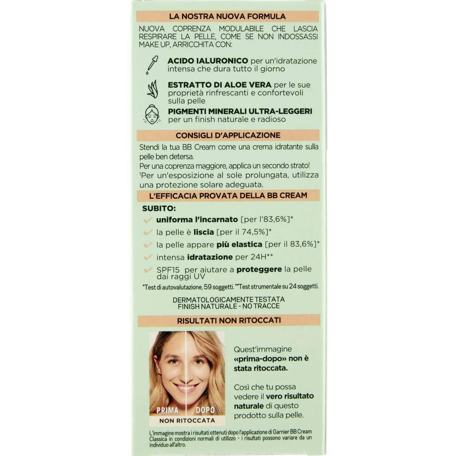 Garnier BB Cream Classica SkinActive, Per Pelle Uniforme e Idratata, Look Naturale, Arricchita con Acido Ialuronico, Aloe Vera e Pigmenti Minerali, SPF 15, Tonalità: Medio-Chiara