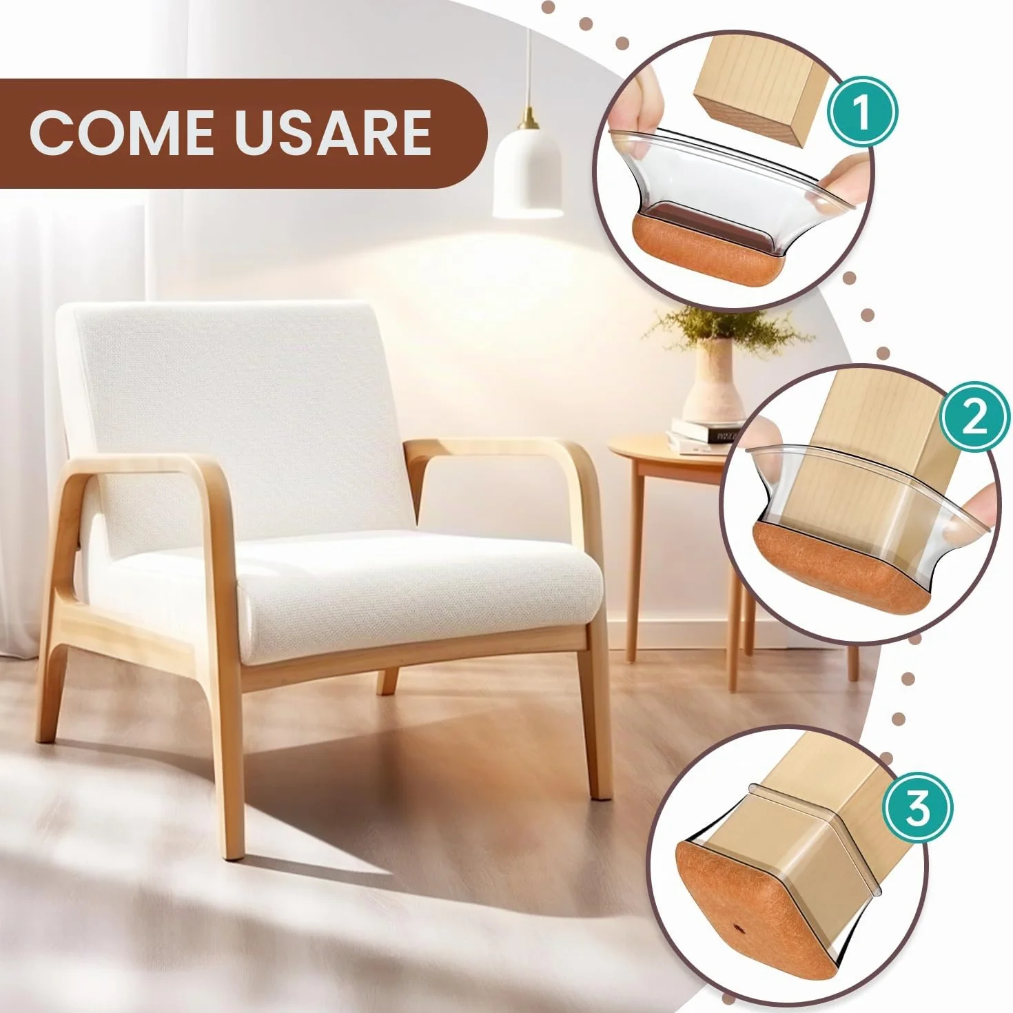 Gommini per Sedie Quadrat Trasparente Silicone con Feltrini, Protezioni per Gambe Sedie per Pavimenti in Legno Fit 27-36mm 32 Pezzi