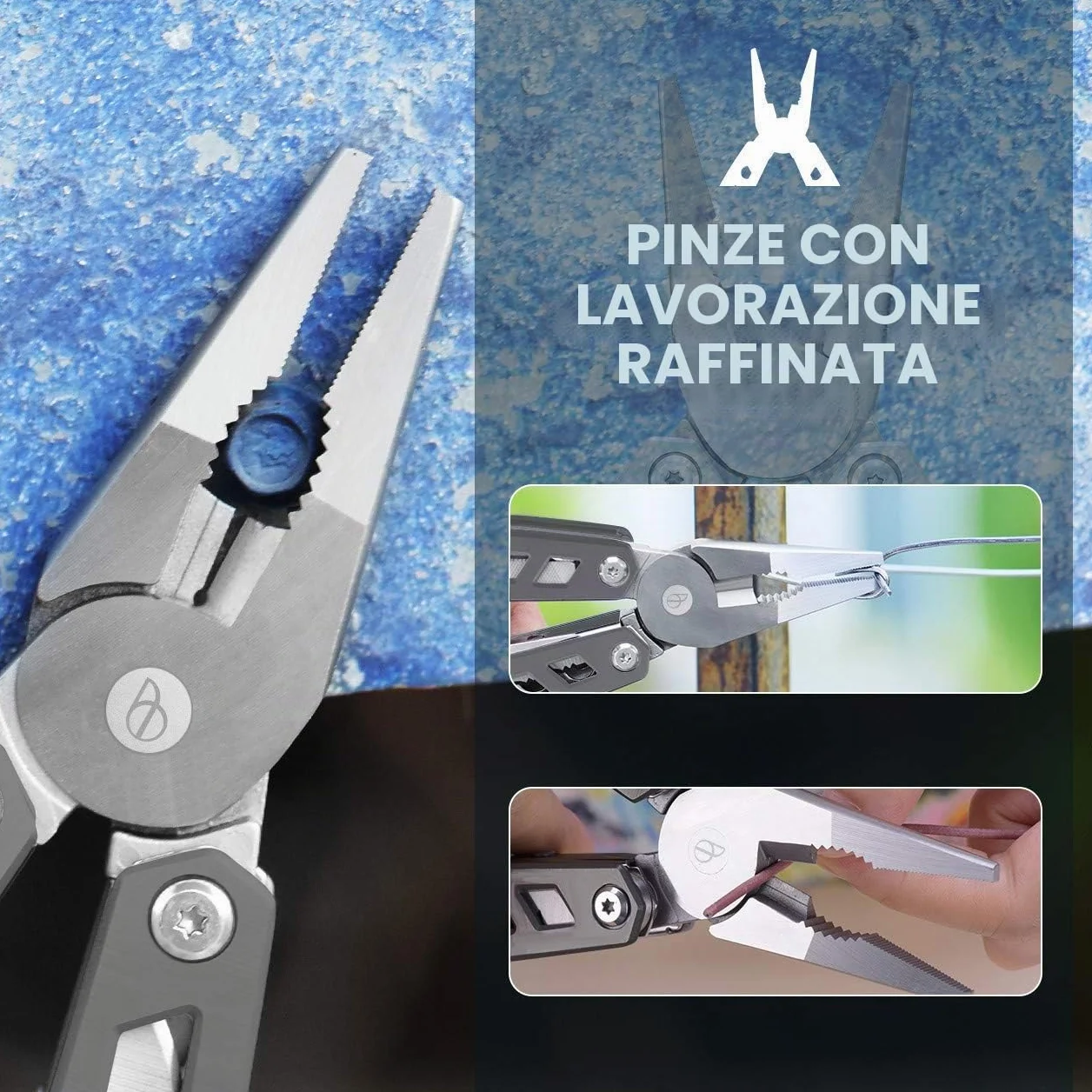 Pinza Multiuso BIBURY in Acciaio Inossidabile con Coltello, Apribottiglie, Cacciavite, Attrezzi EDC per Campeggio e Riparazioni