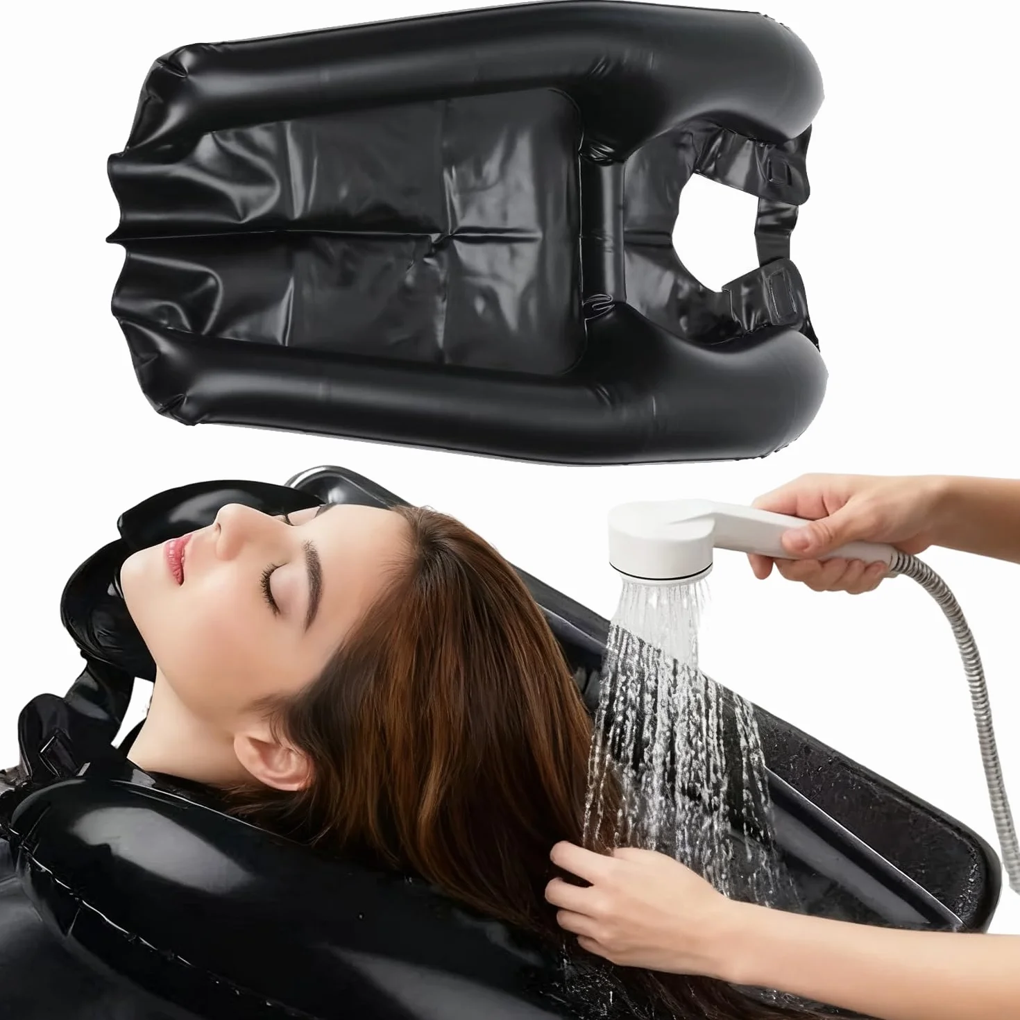 Lavacapelli da Viaggio Pieghevole, Poggiatesta per Lavare Capelli Lavandino Casa, Per Testa Anziani, Donne Incinta, Bambini, Infortunati nero