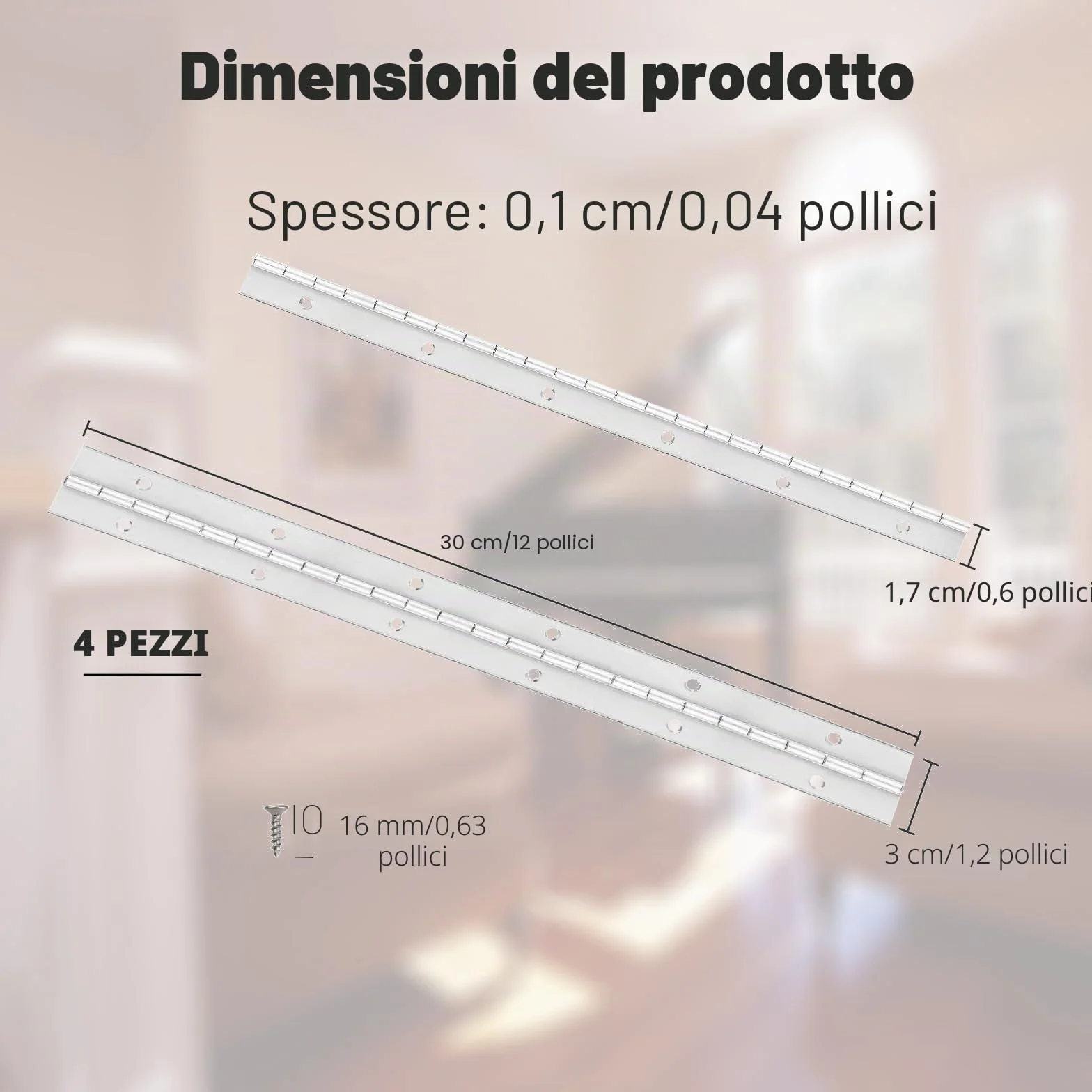 Cerniera per Pianoforte in Acciaio Inossidabile 4 Pezzi Cromata Lunga per Mobili