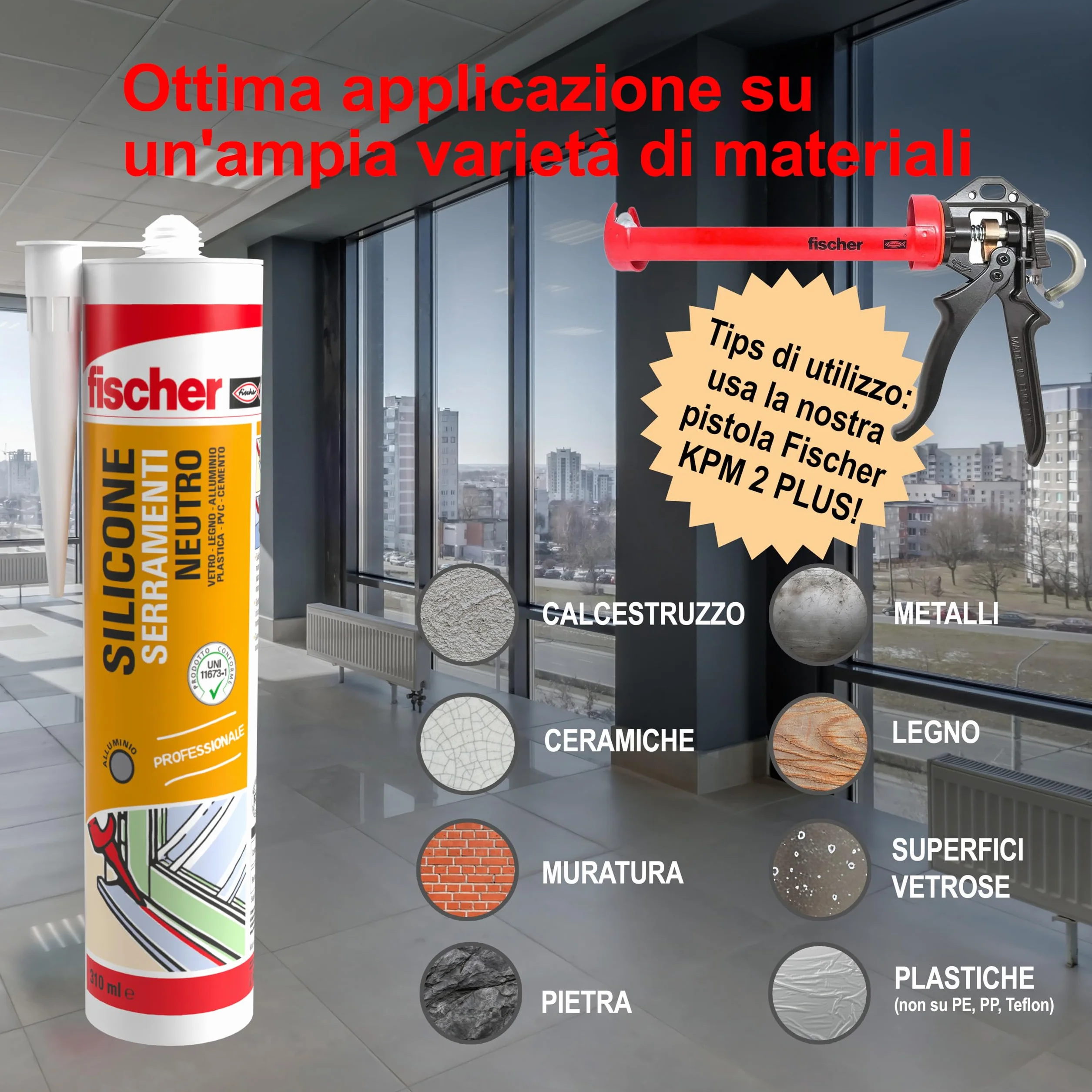 Fischer SNF Silicone Sigillante Legno Beige Avorio, Neutro a Basso Modulo, Elastico, per Pavimenti e Finestre, Esterno/Interno