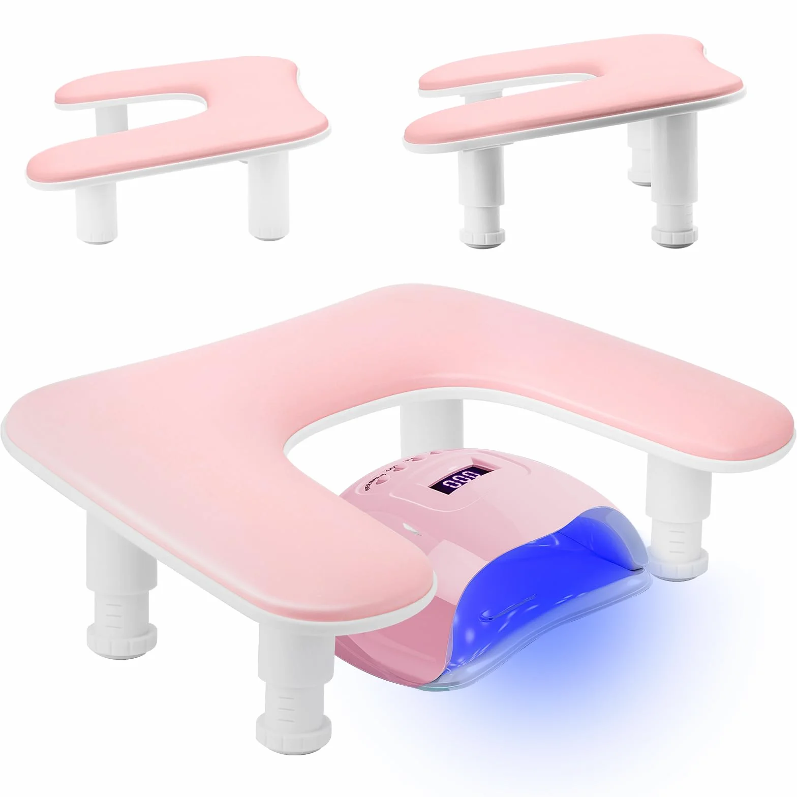 Bracciolo a forma di U per manicure e nail art, con regolazione in altezza, antiscivolo, in pelle PU, per manicure e nail art (rosa)