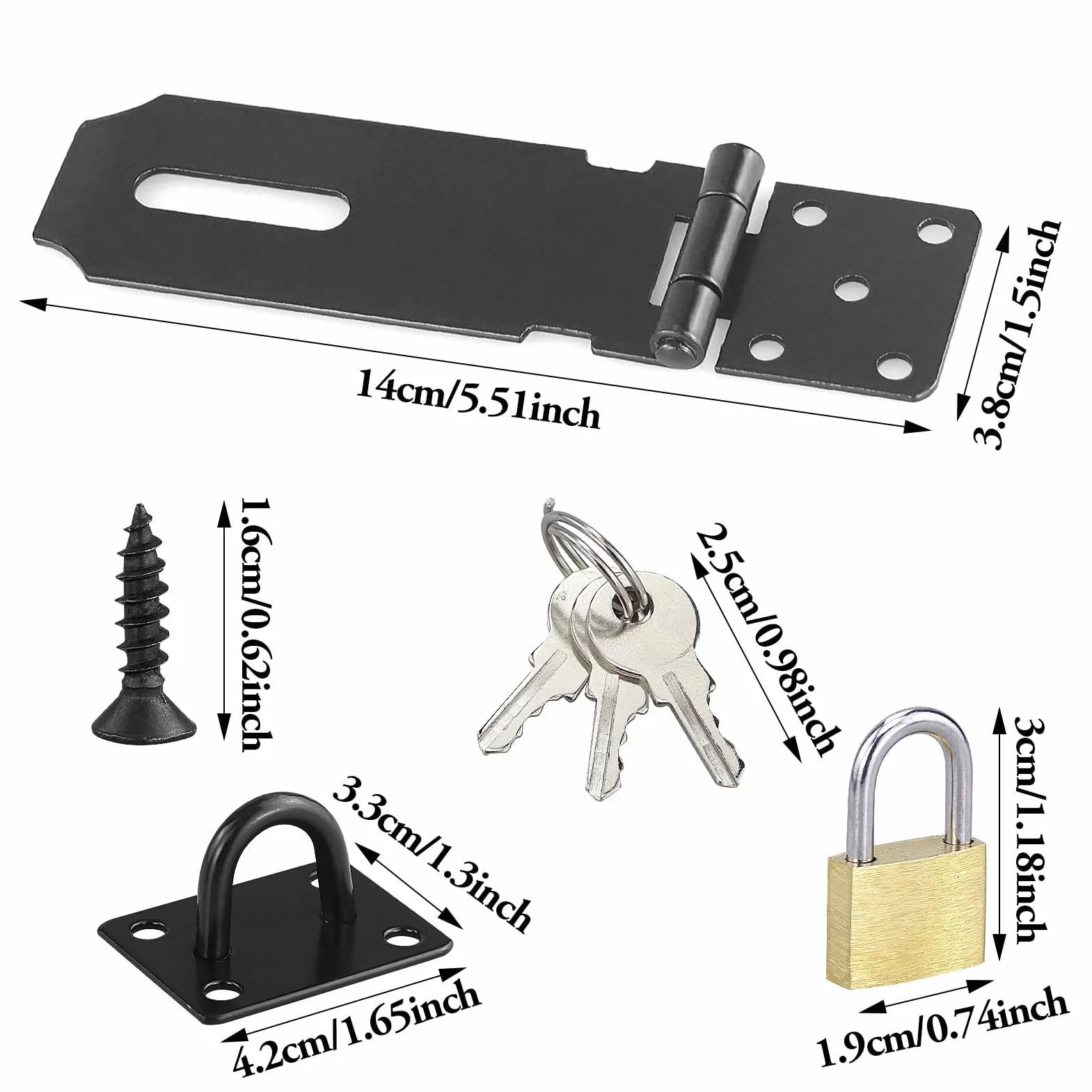Set di 2 lucchetti Hasp in acciaio inox per porta 4 pollici con 1 lucchetto finta ottone