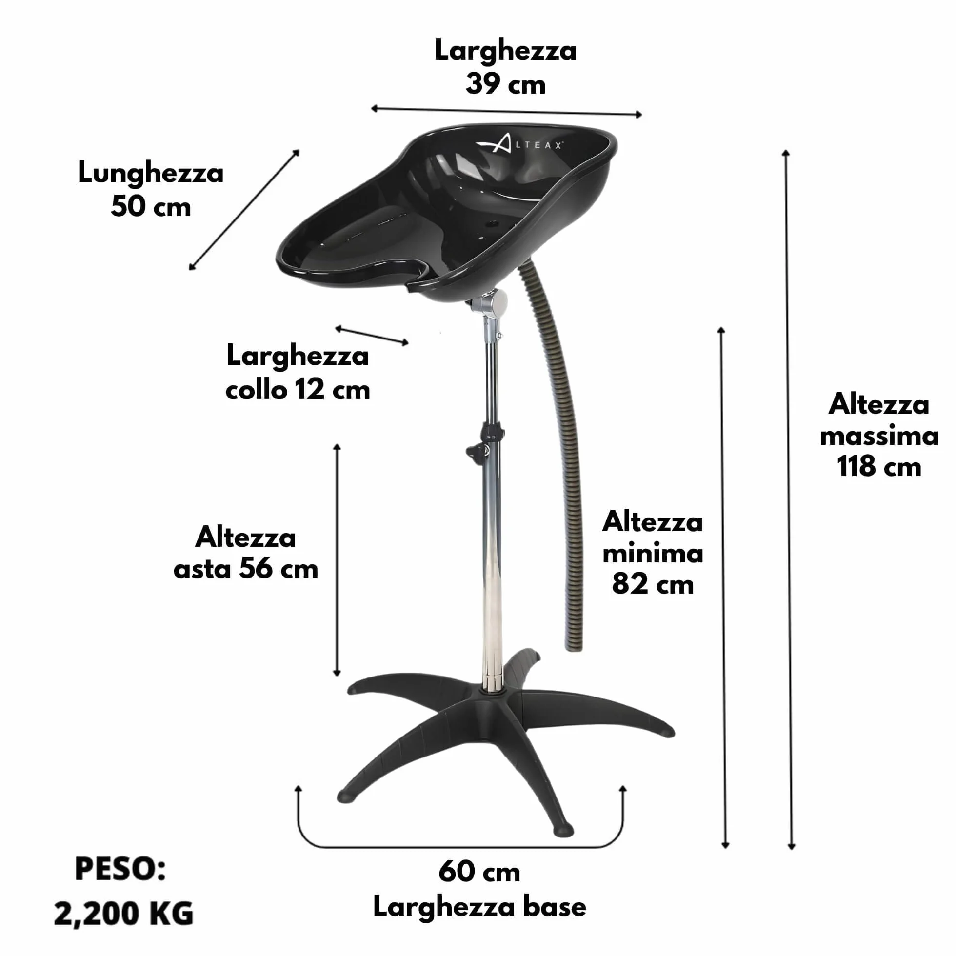 Altéax Lavatesta Portatile Per Parrucchieri Ovale, Regolabile in Altezza e Inclinazione – Dal Design Ergonomico può Essere Utilizzato Come Lavatesta per Disabili - Lavatesta Parrucchiera Professionali