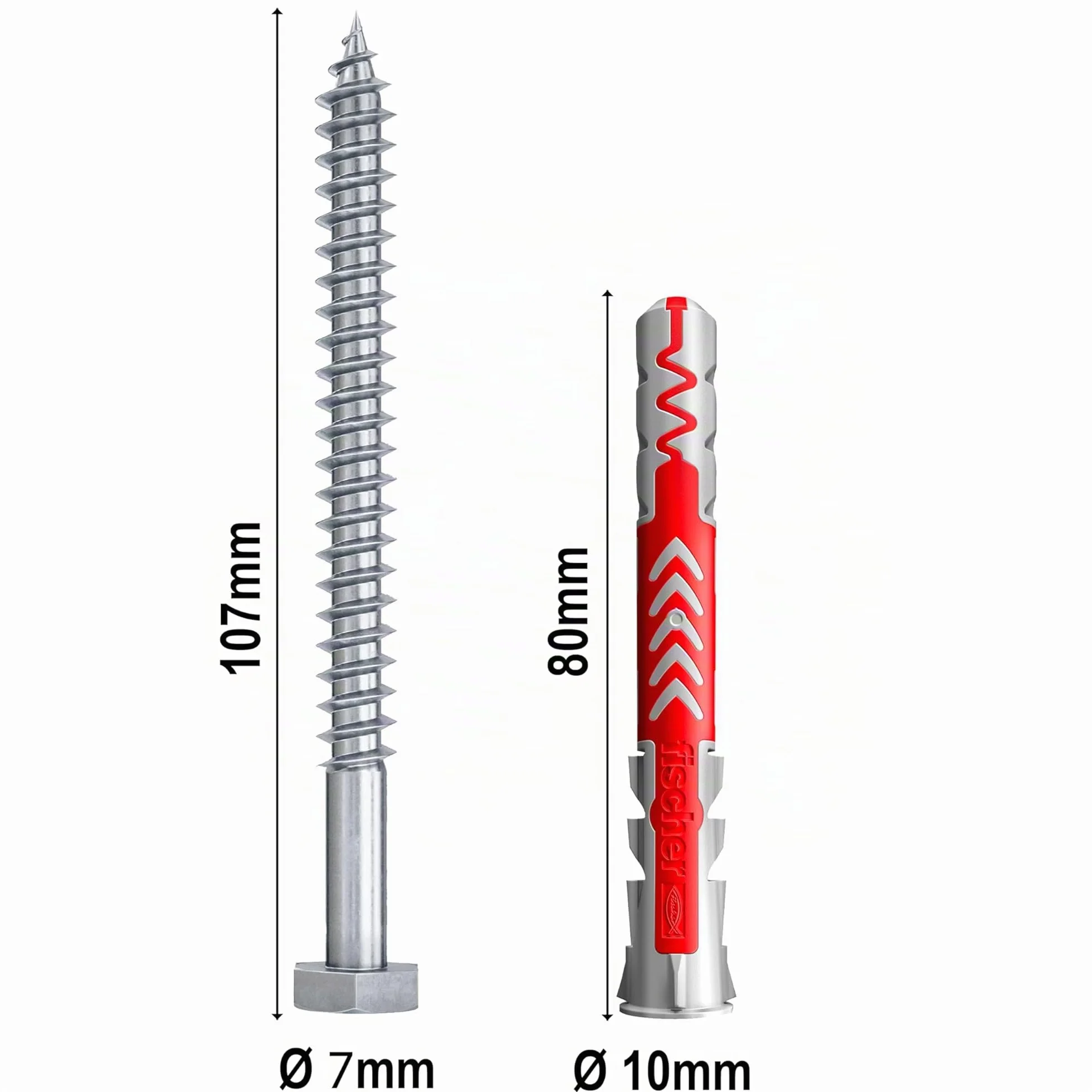 Fischer Duopower Tasselli Lunghi 10x80 mm con Vite Universali per Fissaggio Mensole Pensili Staffe TV