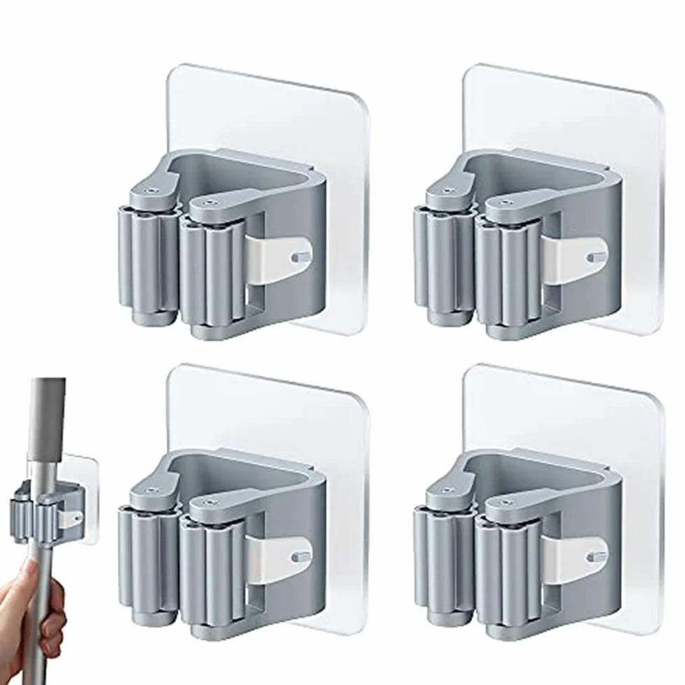 Portascope e Portaspazzole Muro Autoadesivo Plastica Supporto per Scopa da Appendere Ganci per Scope da Muro Adesivi Grigio