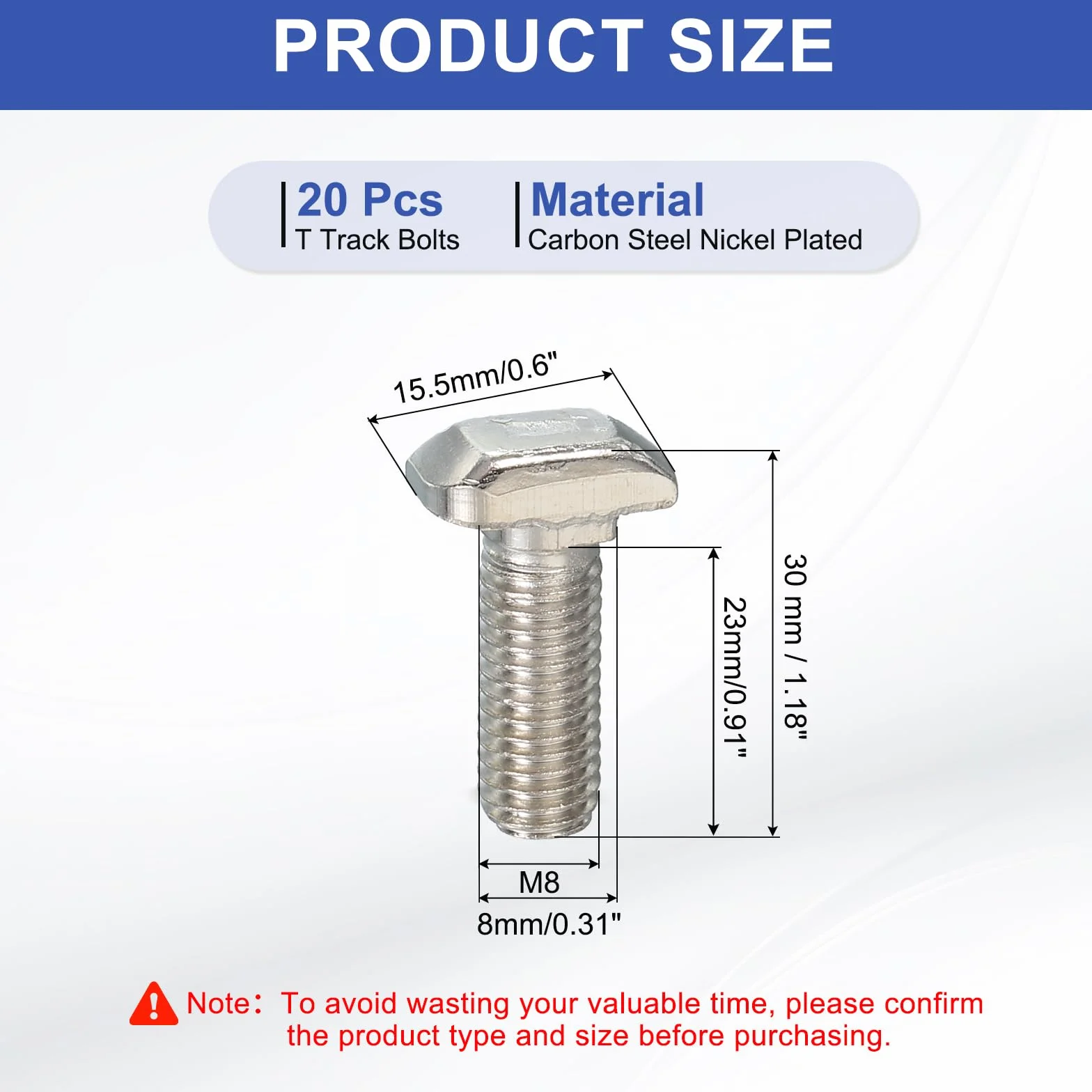 Bulloni a T-Slot M8 x 25 Mm 20Pz per Profilo Estruso Alluminio Serie 30, Argento
