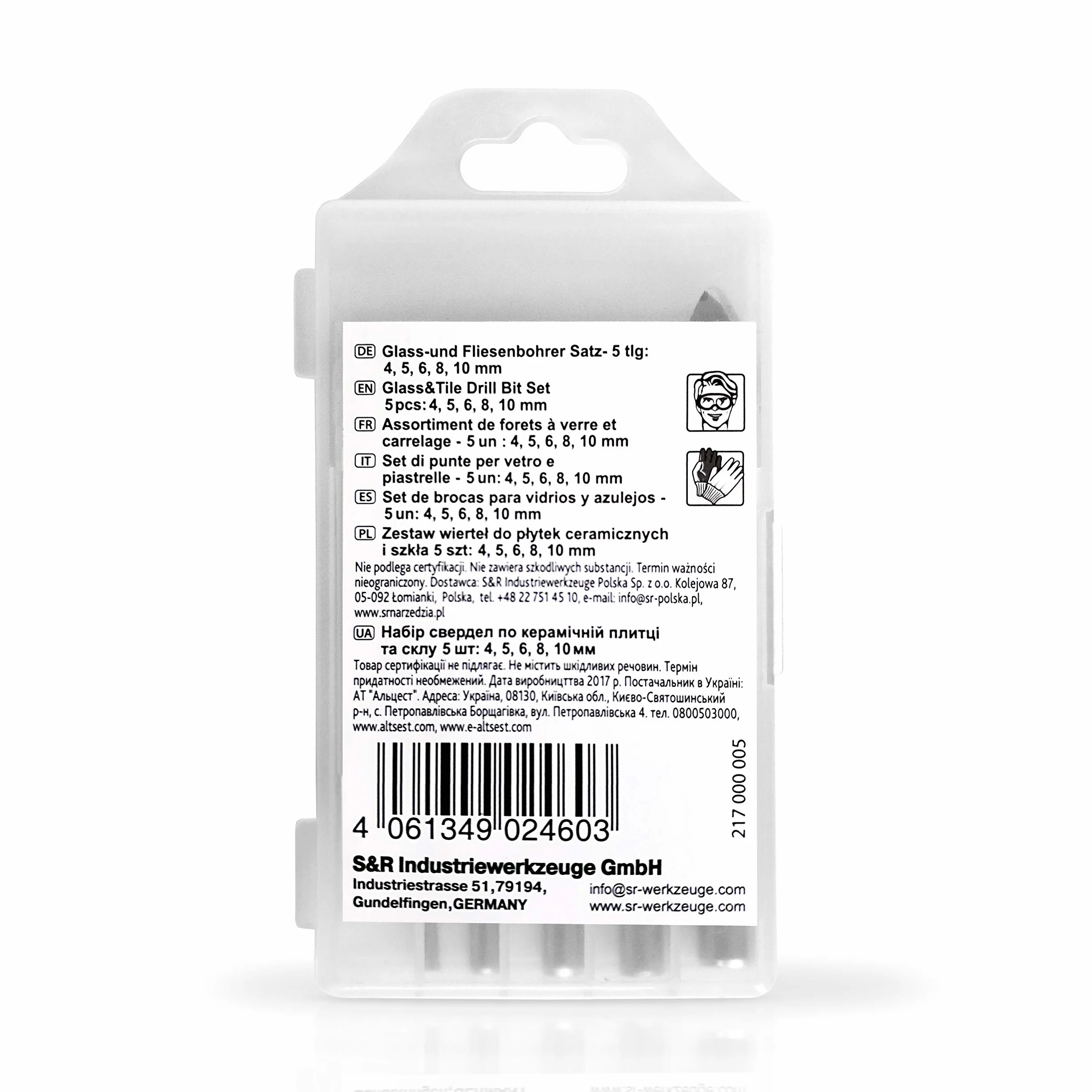 S&R Punte Trapano per Piastrelle Vetro Ceramica Set 5 4-10 mm