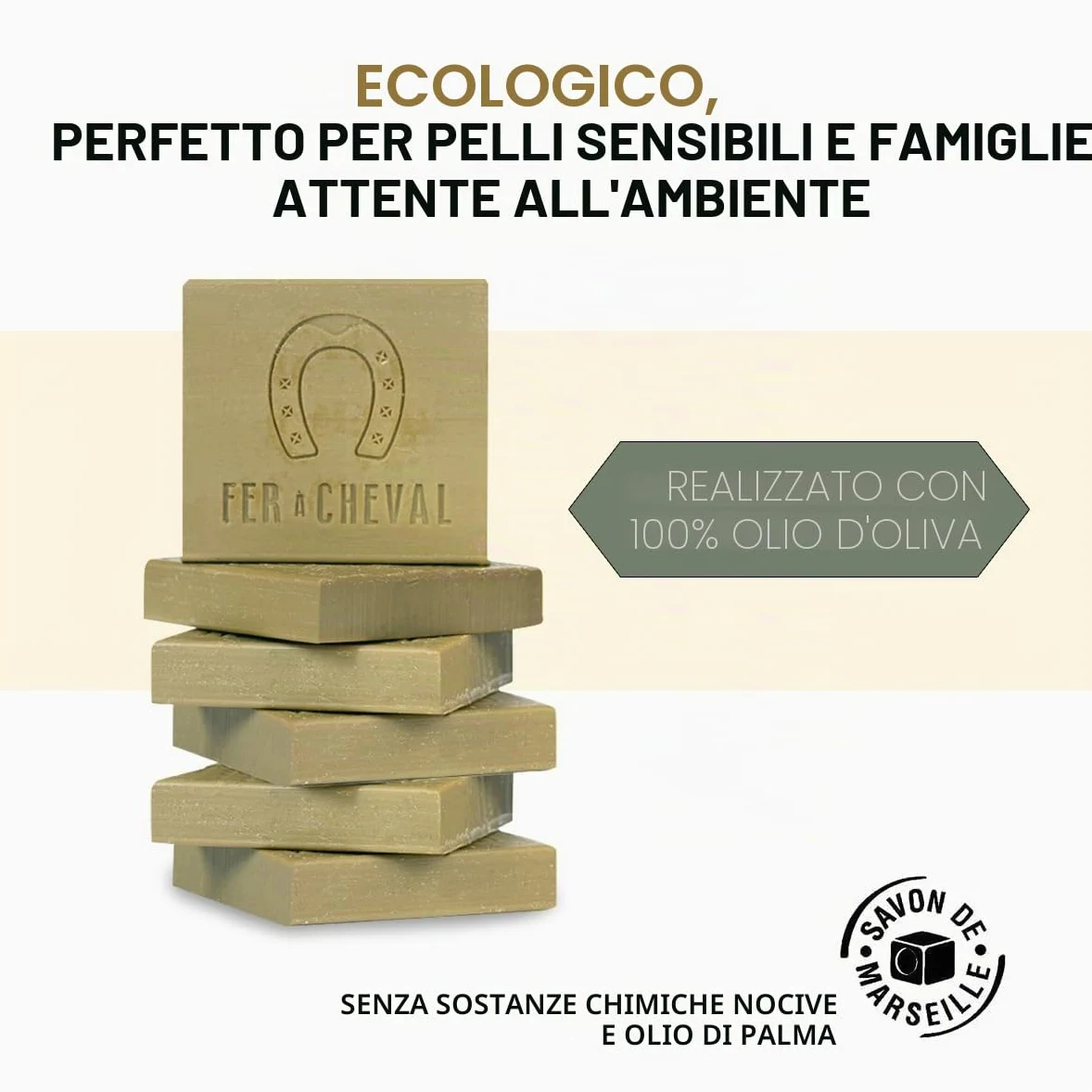 Fer à Cheval - Sapone di Marsiglia genuino - Sapone (65 g (confezione da 6)