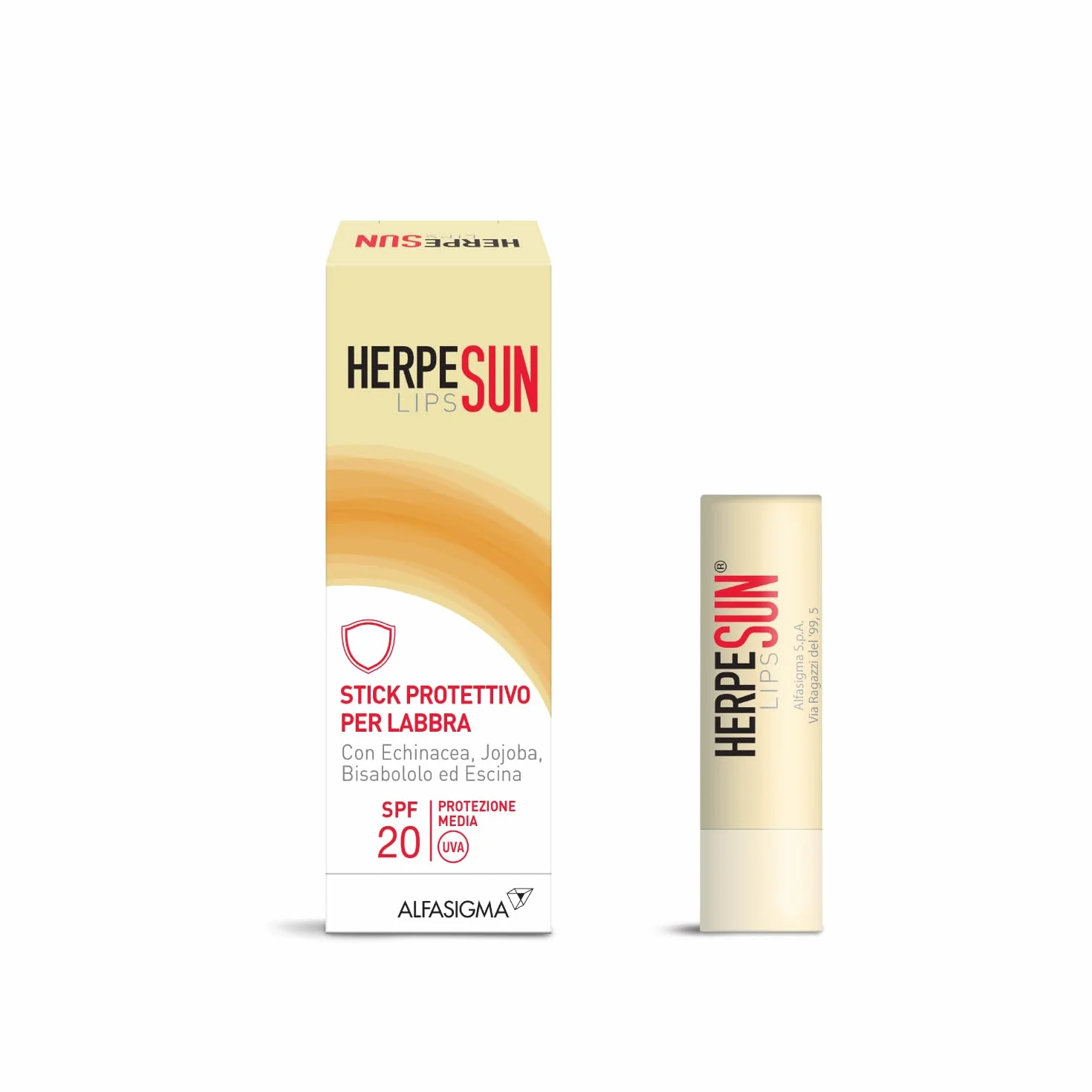 Herpesun Lips, Stick Labbra con Protezione solare SPF 20, 5 ml