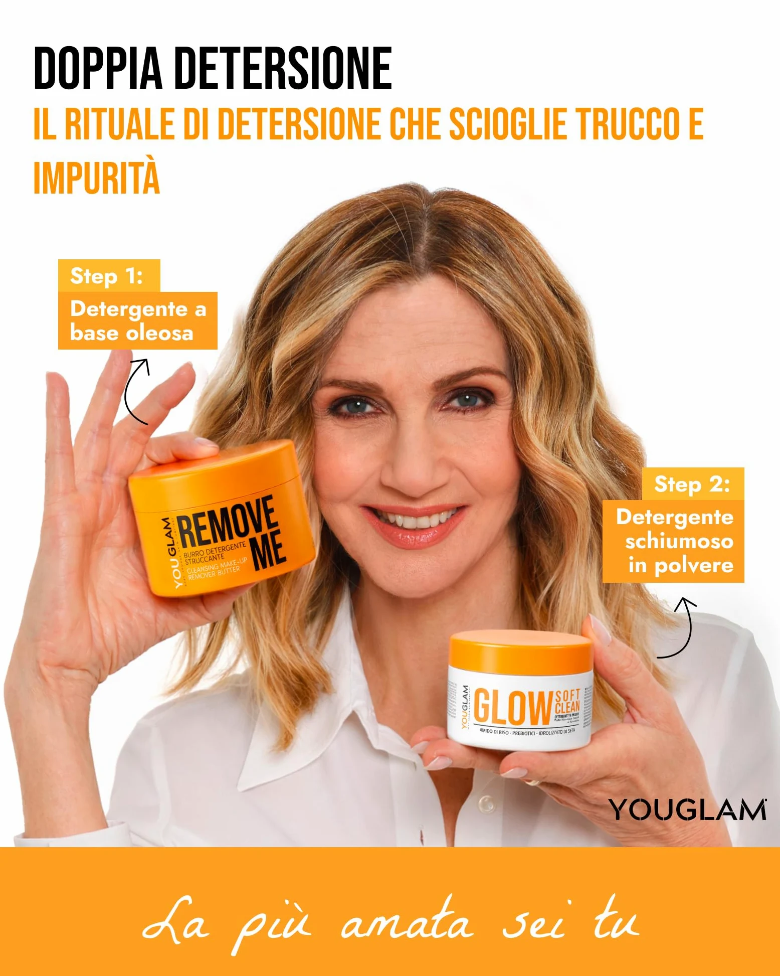 YOUGLAM Remove Me Burro Struccante Viso e Occhi 200 ml & GLOW SOFT CLEAN Detergente In Polvere 35 gr- Balsamo Detergente Nutriente con Oli Naturali, Scioglie Trucco, Impurità, Pelle Morbida Luminosa