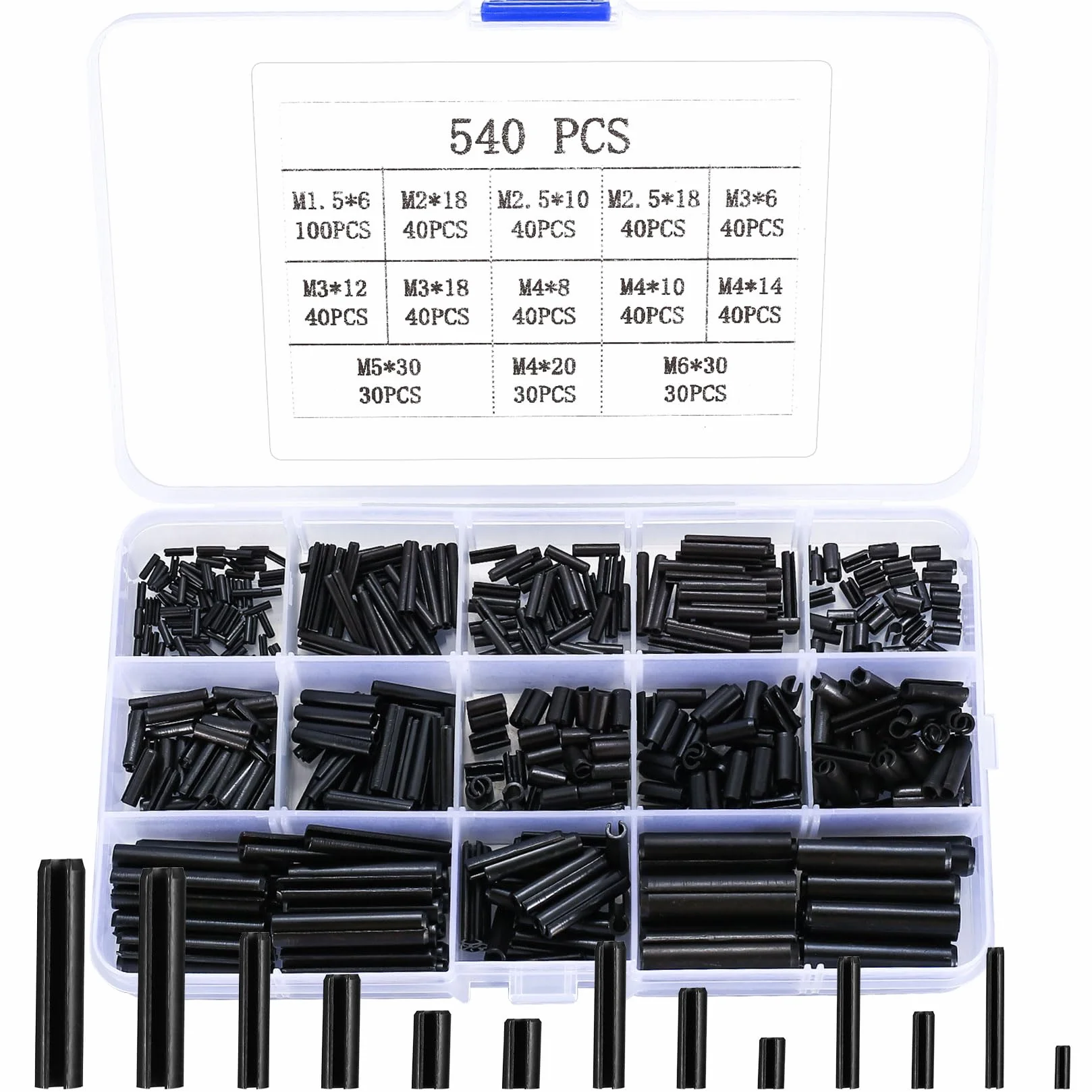 Spannstift Hohlsplinte Set 540 Stk Manganstahl M1.5/M2/M2.5/M3/M4/M5/M6