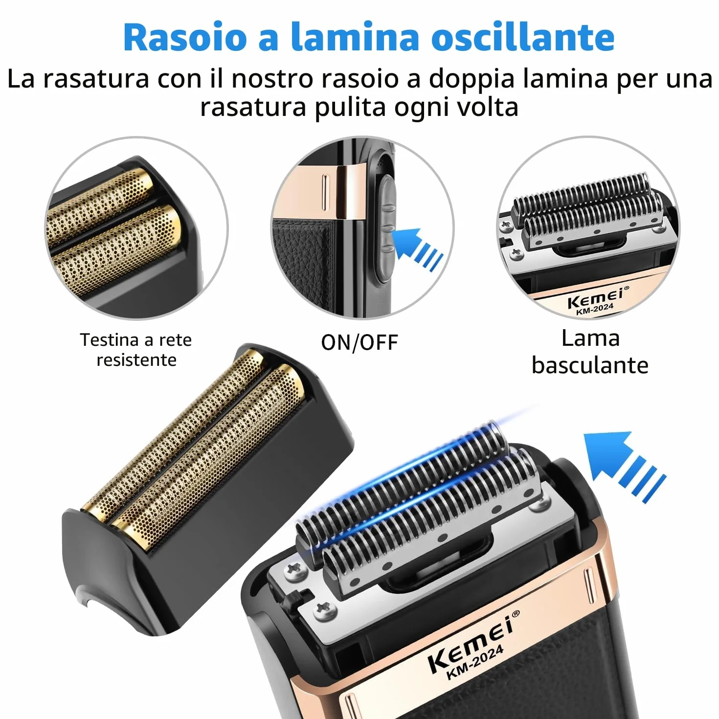KEMEI Tagliacapelli professionale per uomo, set completo senza fili con trimmer a lama T, rasoio con lamina e 9 pettini guida
