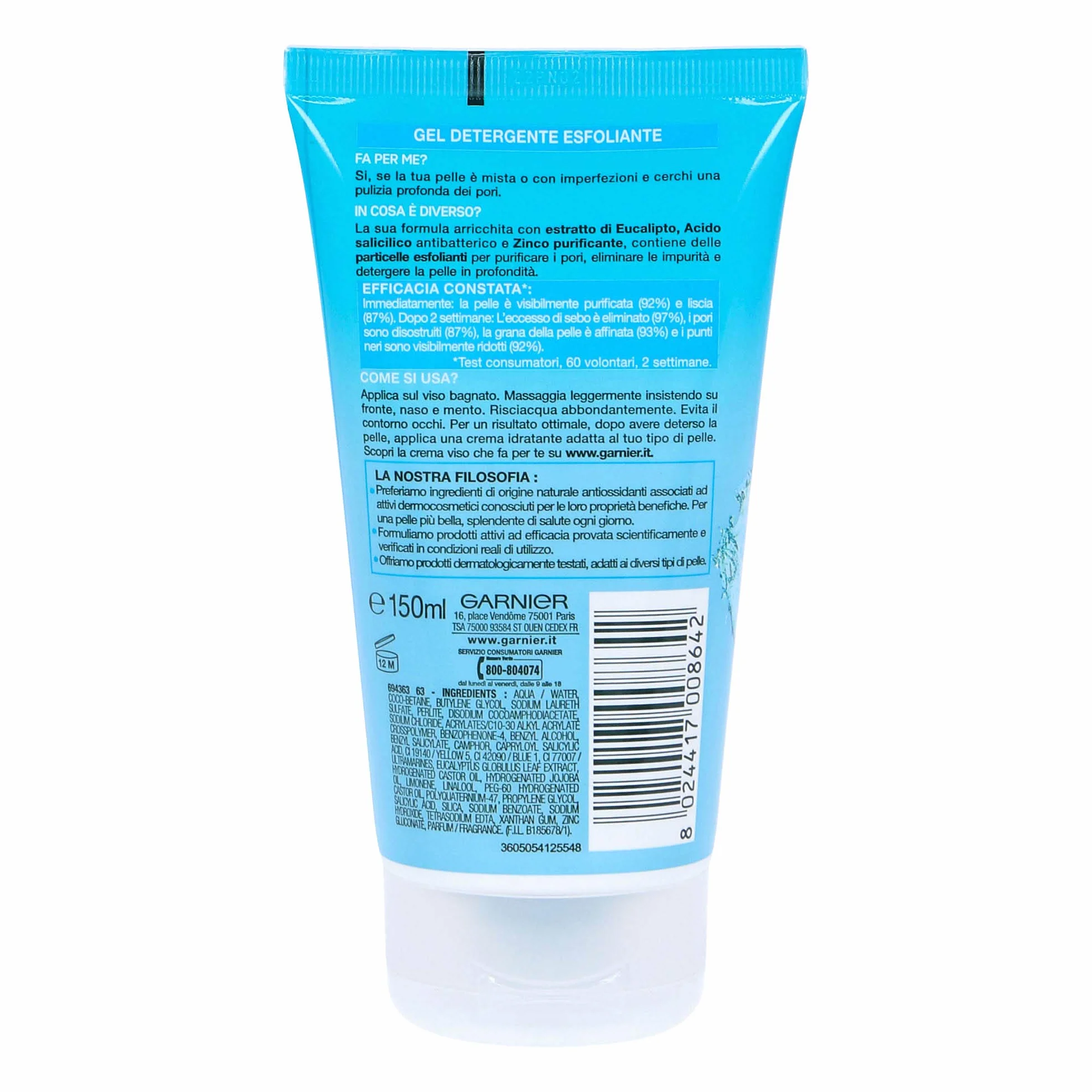 Garnier Pure Active Gel Detergente Esfoliante Anti-Punti Neri per Pelli Grasse o con Imperfezioni, 150 ml (L'imballaggio può variare)