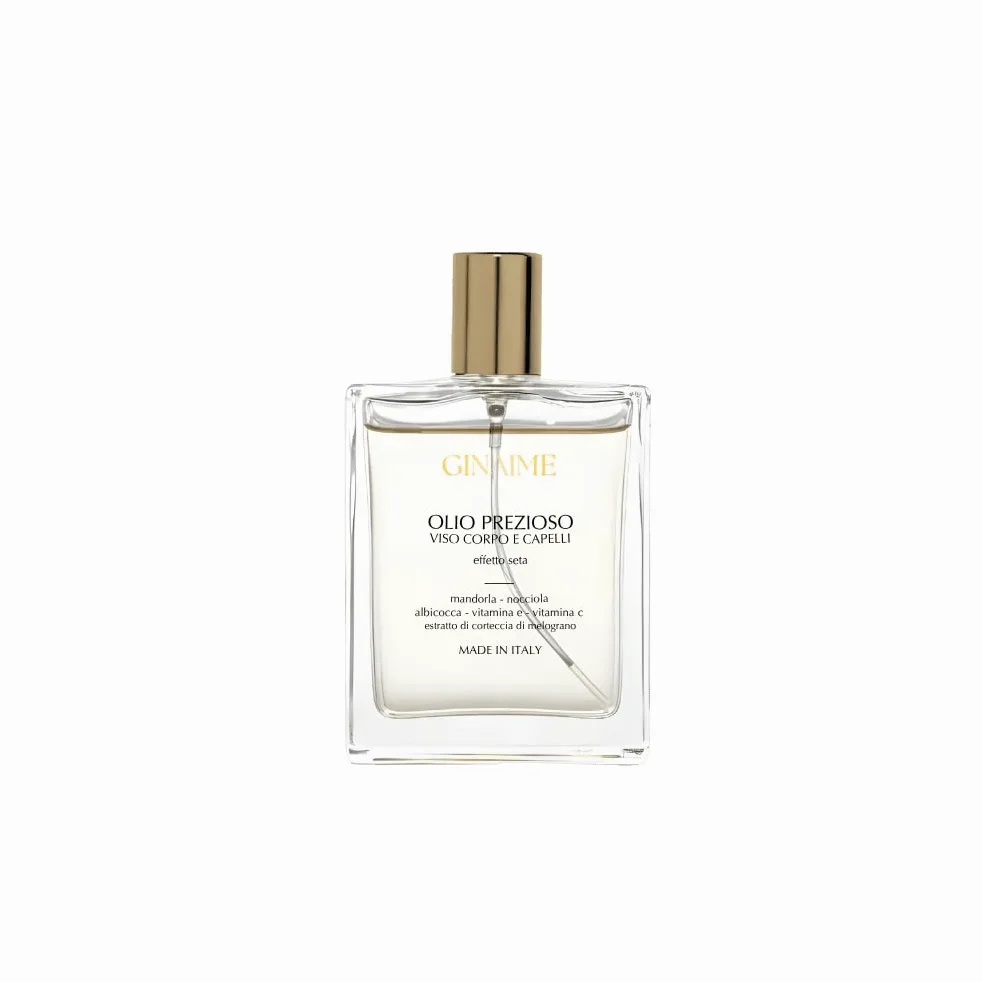Olio Prezioso Viso Corpo e Capelli, Olio Multiuso con Mandorla, Nocciola, Allantoina, Vitamina E e C, Estratto di Corteccia di Melograno, Made in Italy, 100 ml